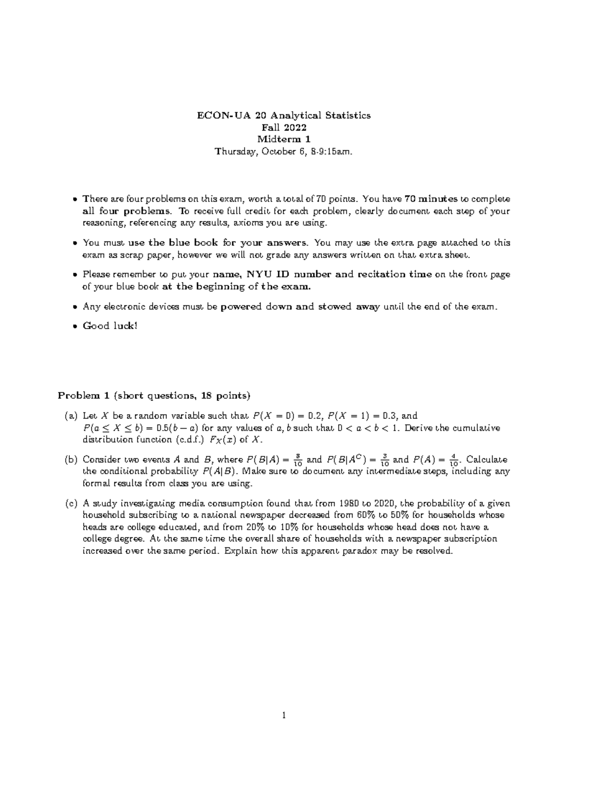 ECON UA20 F22 Midterm 1 Practice Exam Guide - Studocu