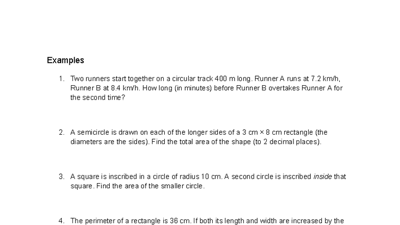 6M problem solving - Examples Two runners start together on a circular ...