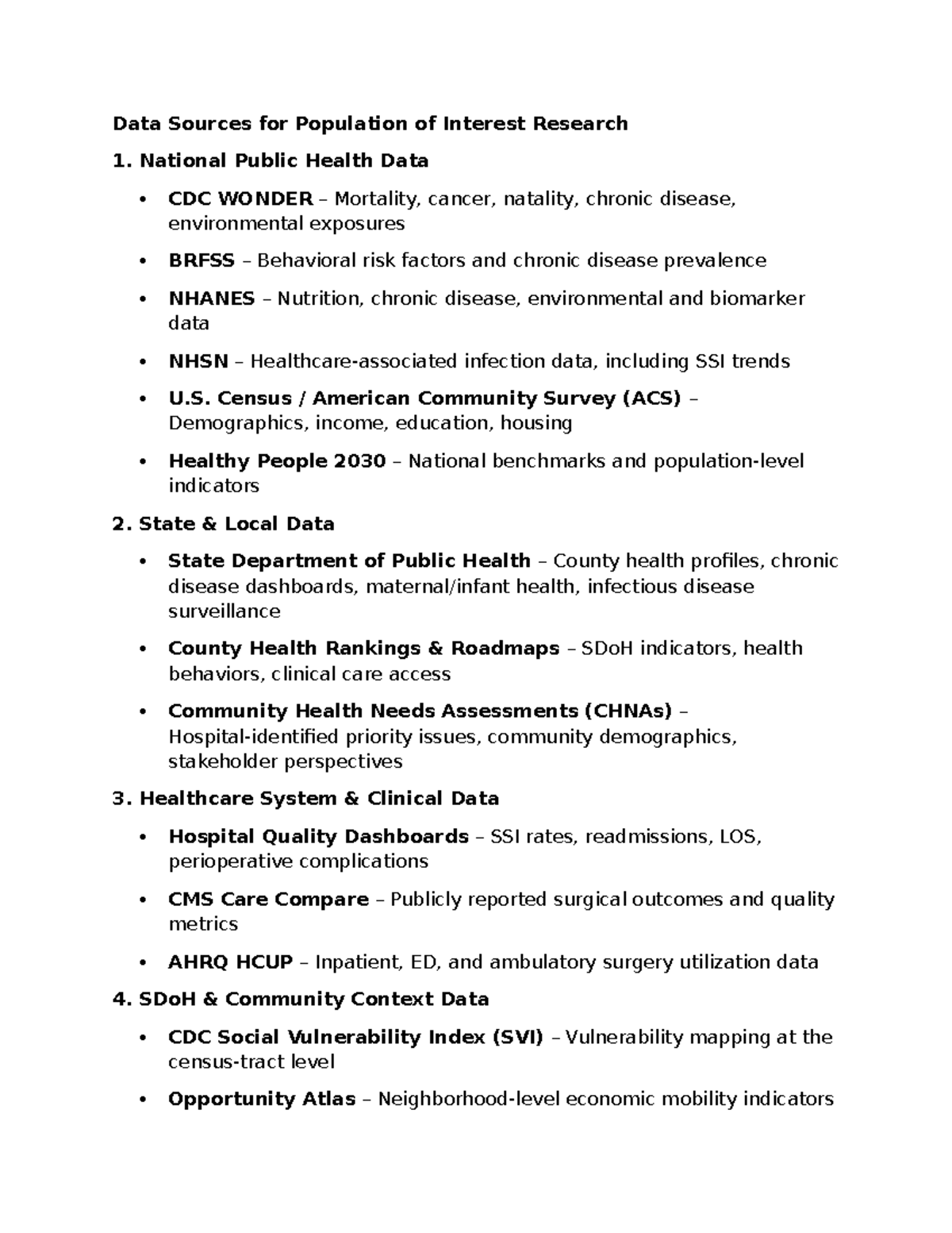 Population Health Data Sources for APN Research - Studocu