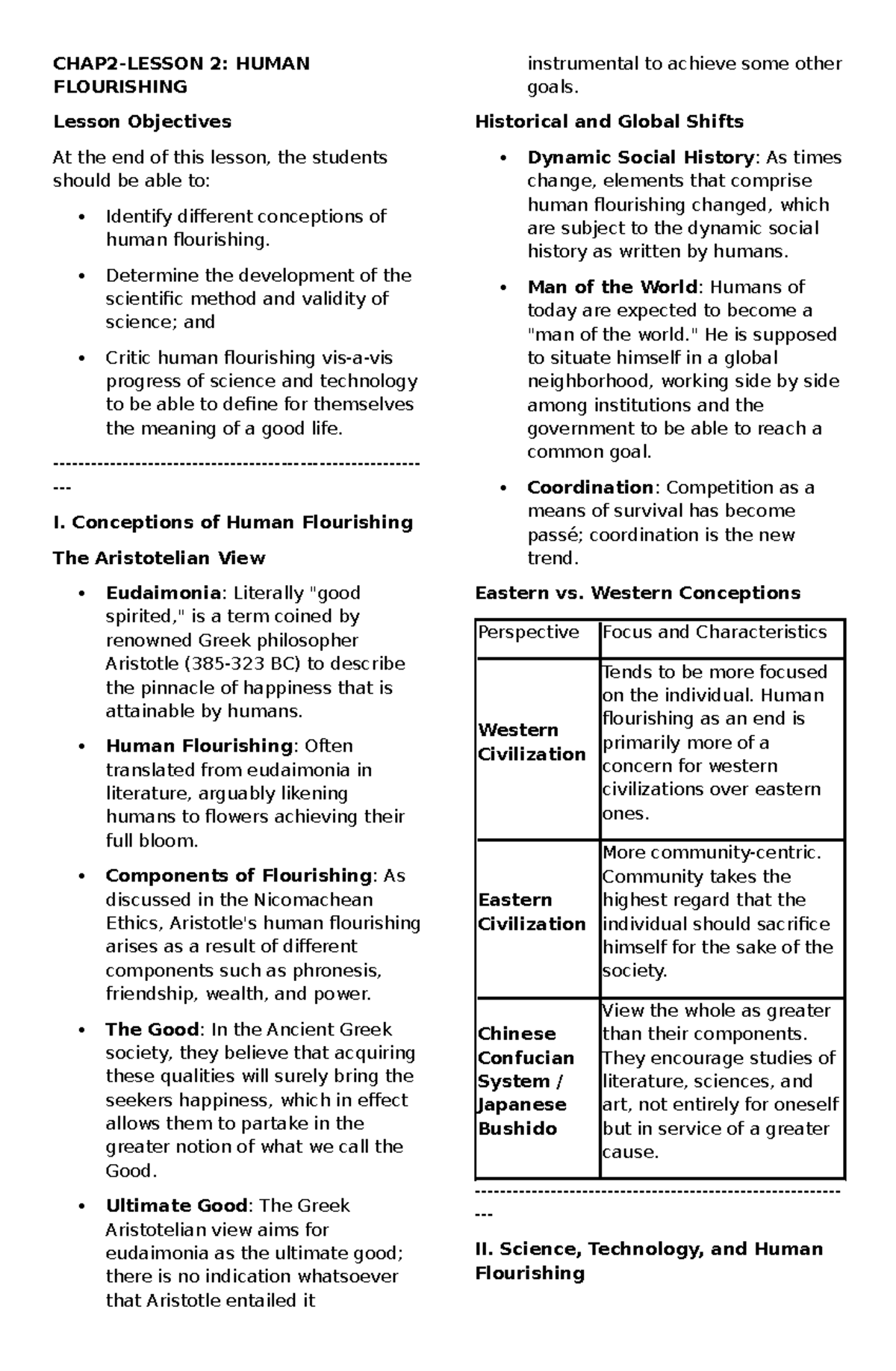 Chapter 2 STS Lesson 1-4: Human Flourishing and the Good Life Review ...