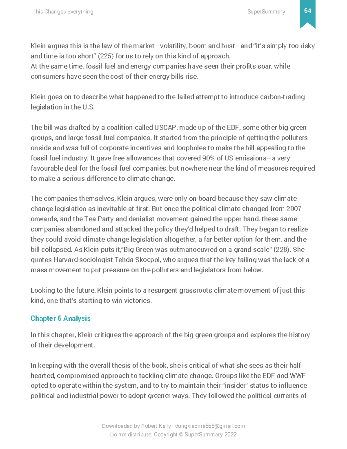 This Changes Everything - Super Summary Study Guide 65 - Klein argues ...