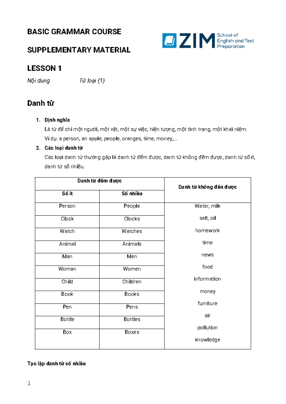 BTDK Basic Grammar 1 - Lesson 1: Nouns and Adjectives Overview - Studocu