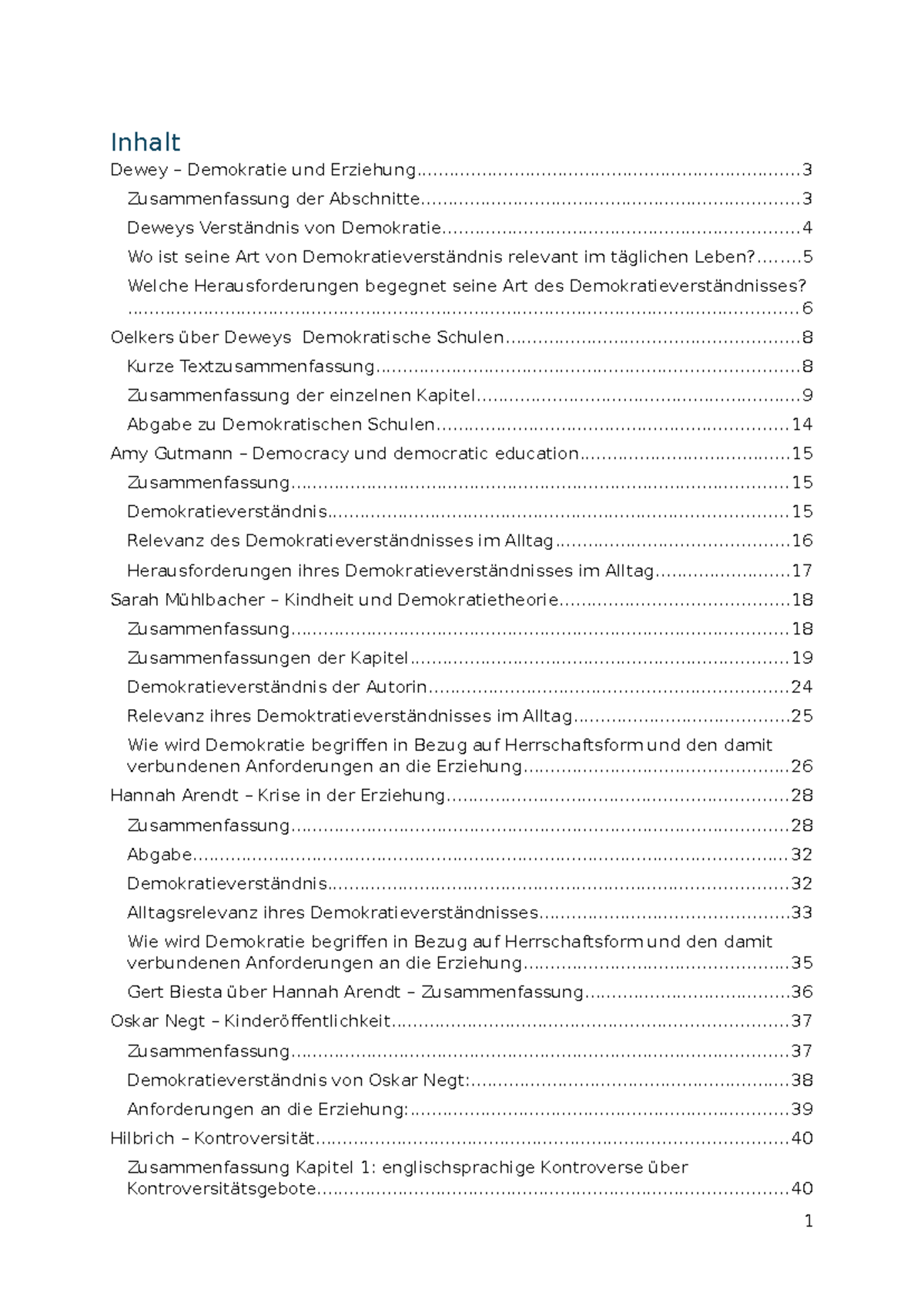 Klausurskript: Deweys Demokratieverständnis und seine Relevanz in der ...