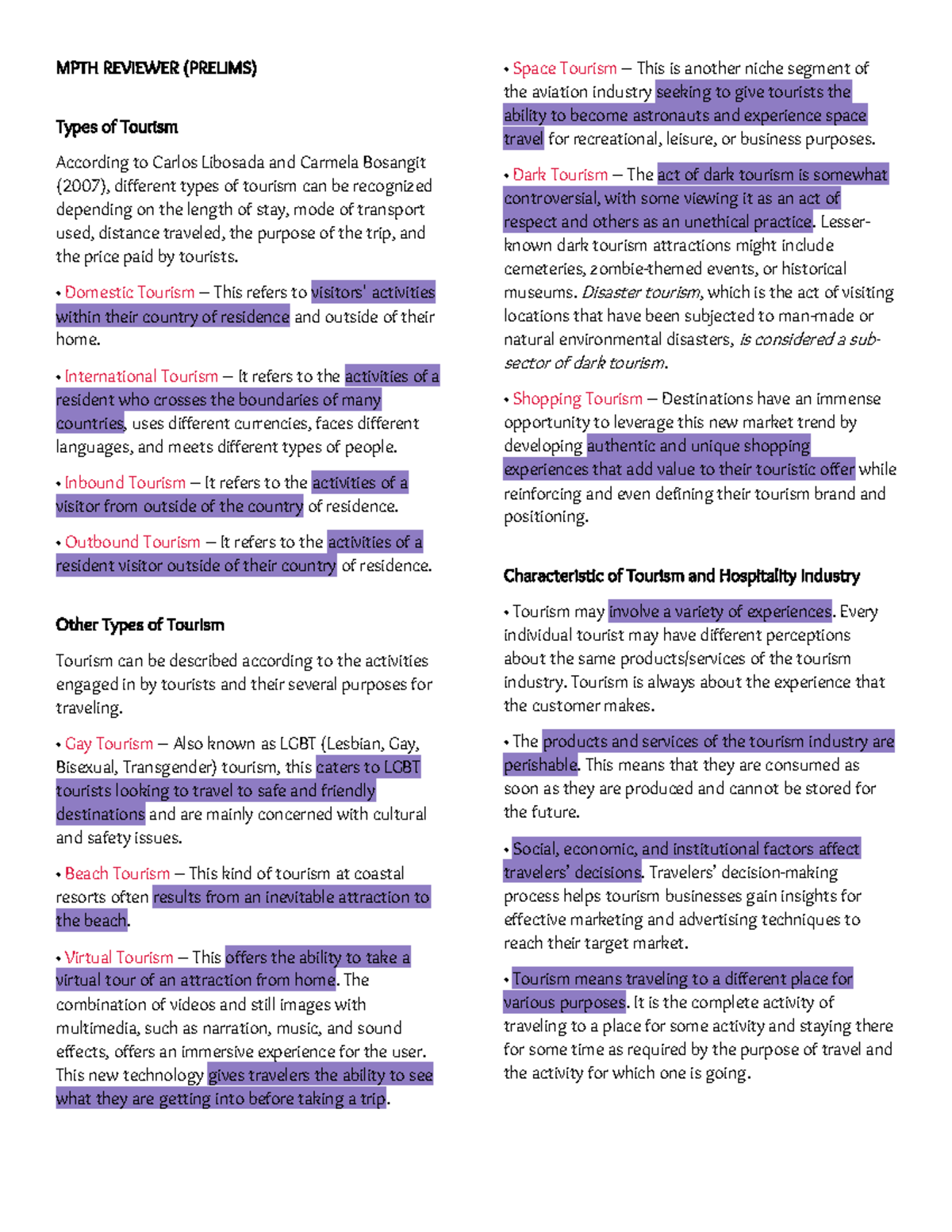 Micro Perspective in Tourism and Hospitality Reviewer - MPTH REVIEWER ...
