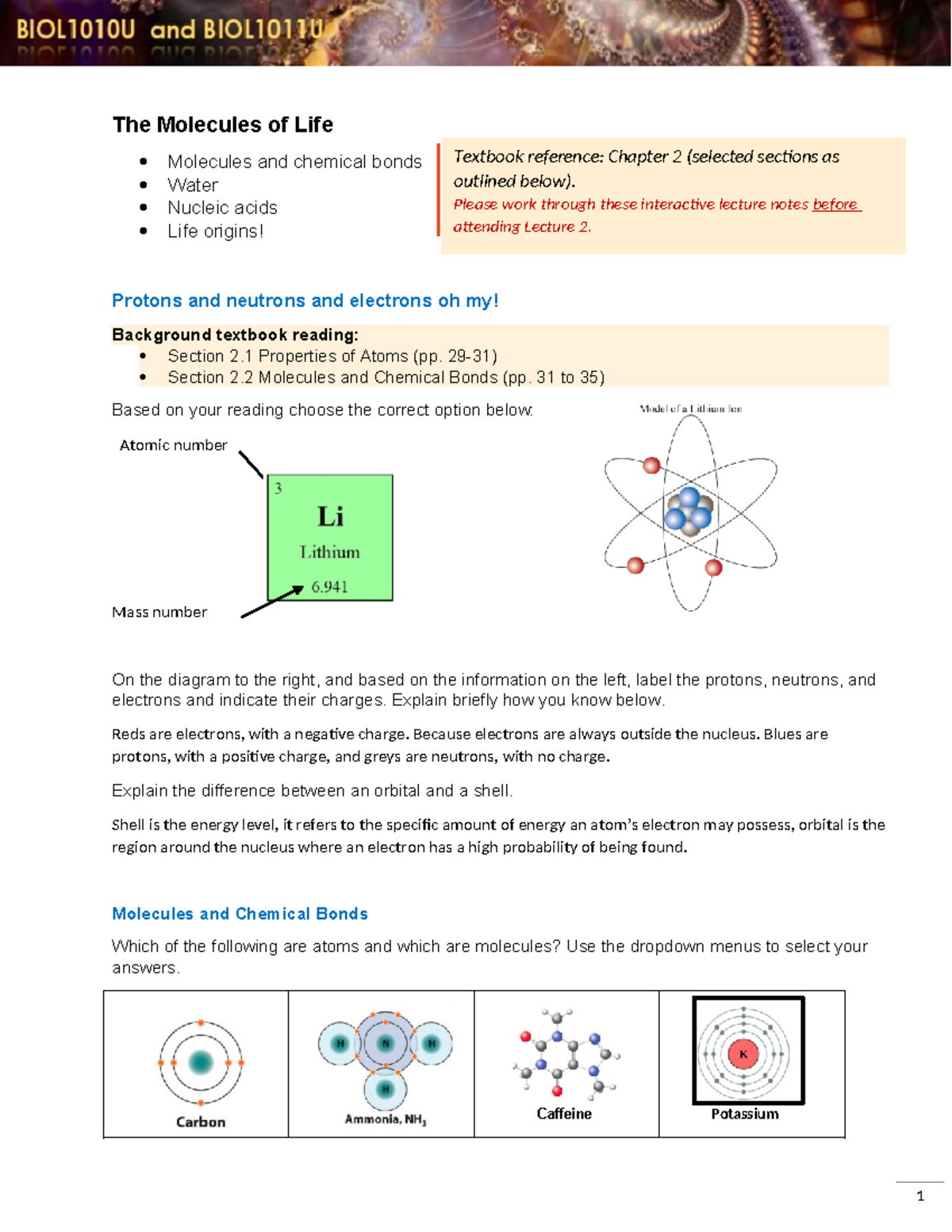 L2 Molecules of Life interactive notes 2022 - Caffeine Potassium The ...