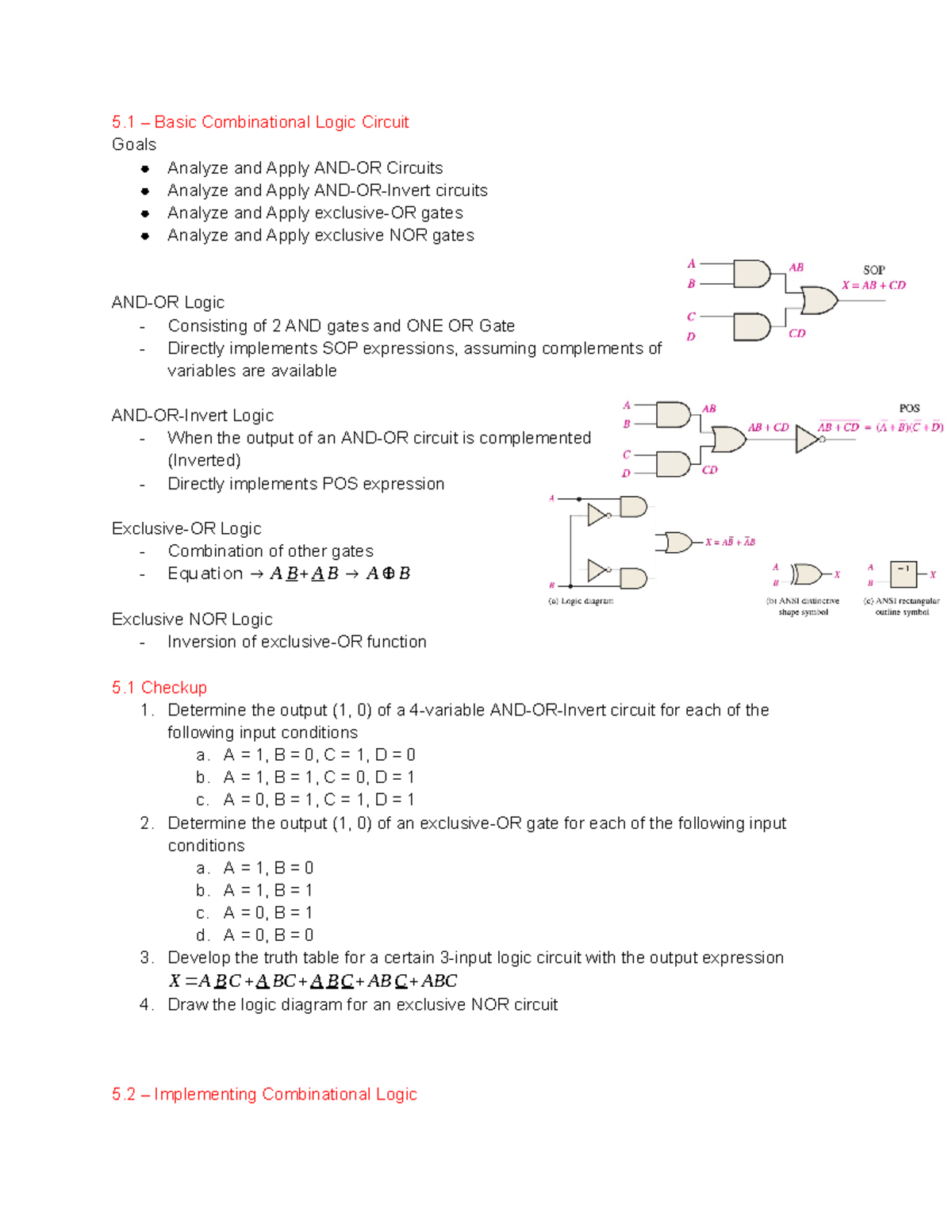 Chapter 5 - 5 – Basic Combinational Logic Circuit Goals Analyze and ...