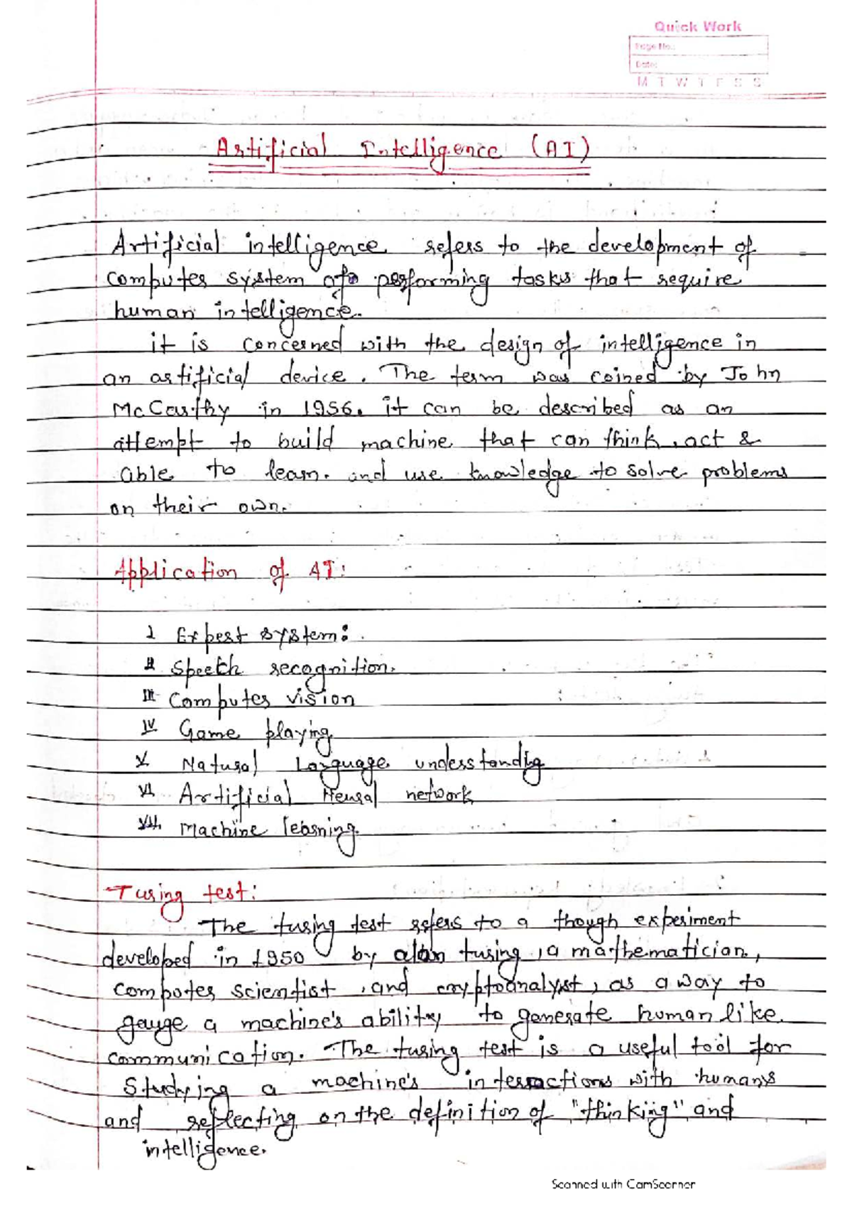AI 101: Comprehensive Notes on Artificial Intelligence Concepts - Studocu