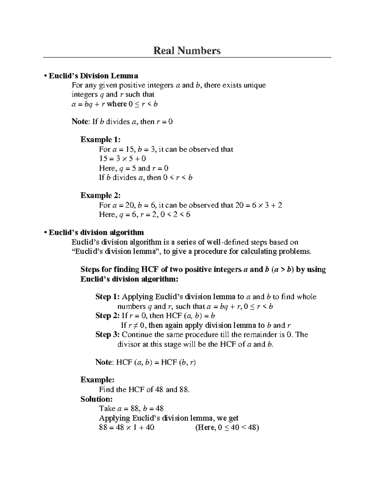 Real Numbers Visit Xambites - Real Numbers Euclid’s Division Lemma For ...