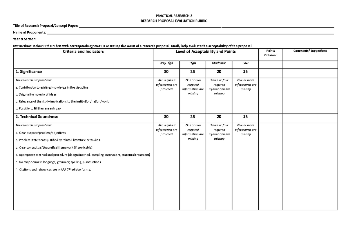 Research Proposal Evaluation Rubric - Inbound 6360319995419111427 - Studocu