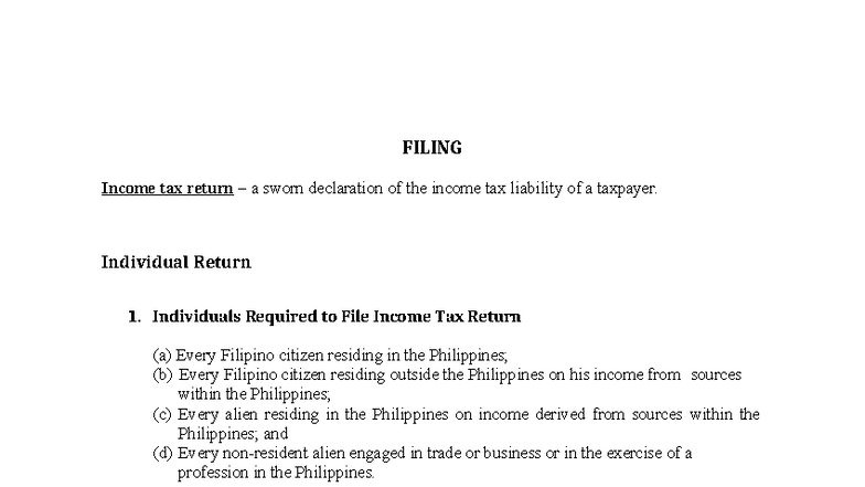 Material 14 Filing Tax Remedies - FILING Income tax return – a sworn ...