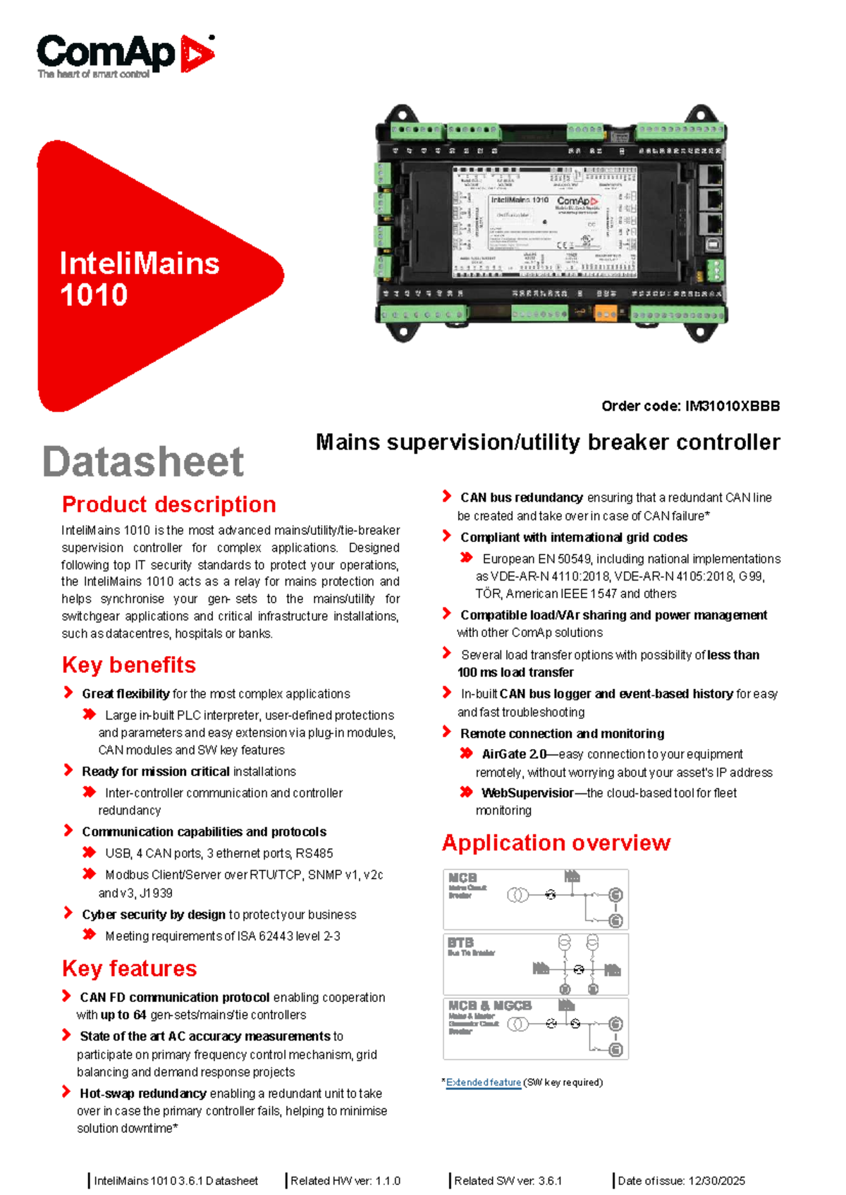InteliMains 1010 3.6.1 Datasheet: Advanced Mains Breaker Controller ...