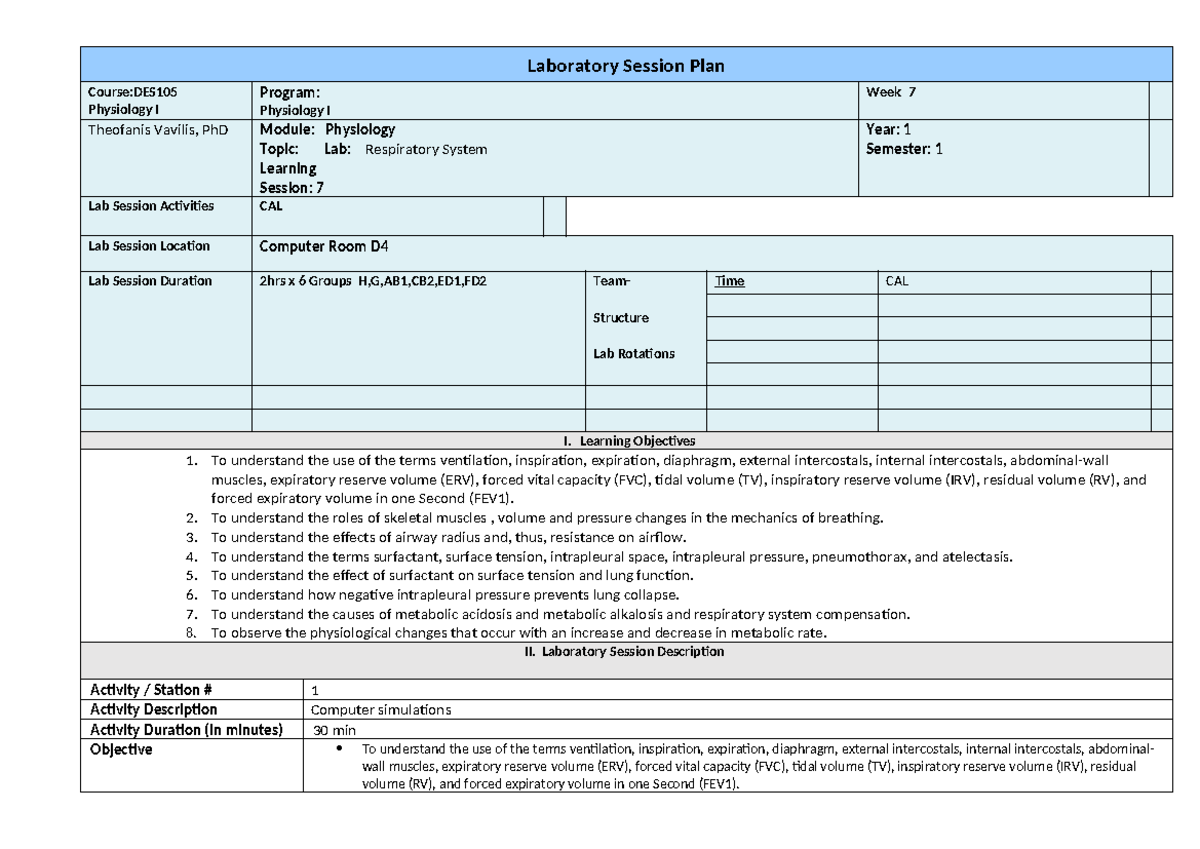 DES105 Lab Session Plan 7 - Laboratory Session Plan Course:DES1 05 ...