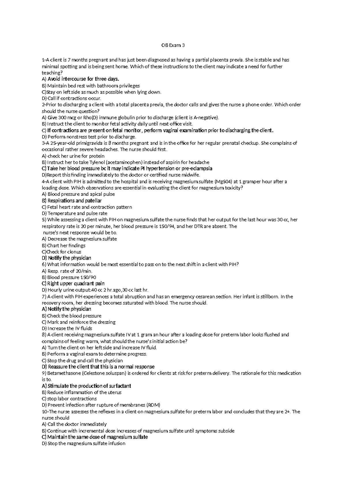 OB EXAM 2 - OBSTETRICS TEST PREPARATION NOTES - Studocu