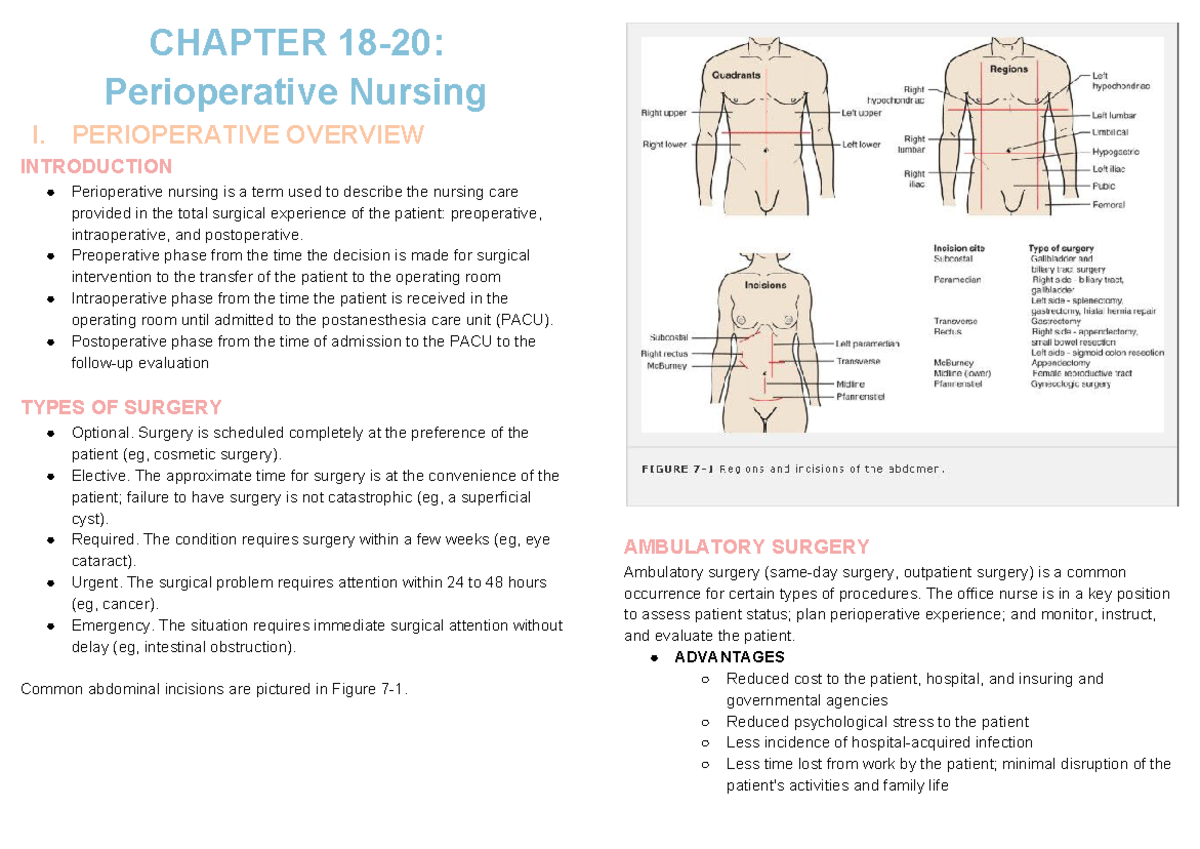 Chapter 18-20: Perioperative Nursing Care - CHAPTER 18-20 ...