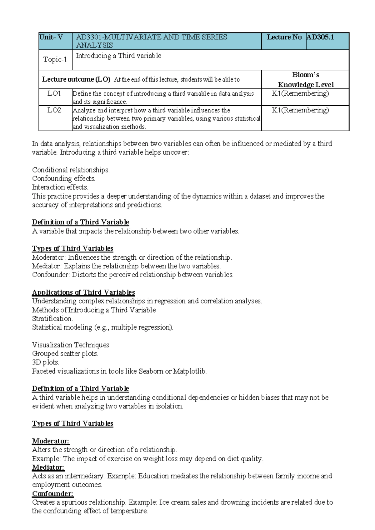 Unit-5 - Lecture notes - Unit- V AD3301-MULTIVARIATE AND TIME SERIES ...