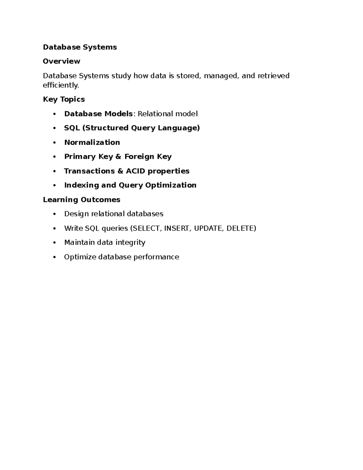 Database System - Database Systems Overview Database Systems study how ...