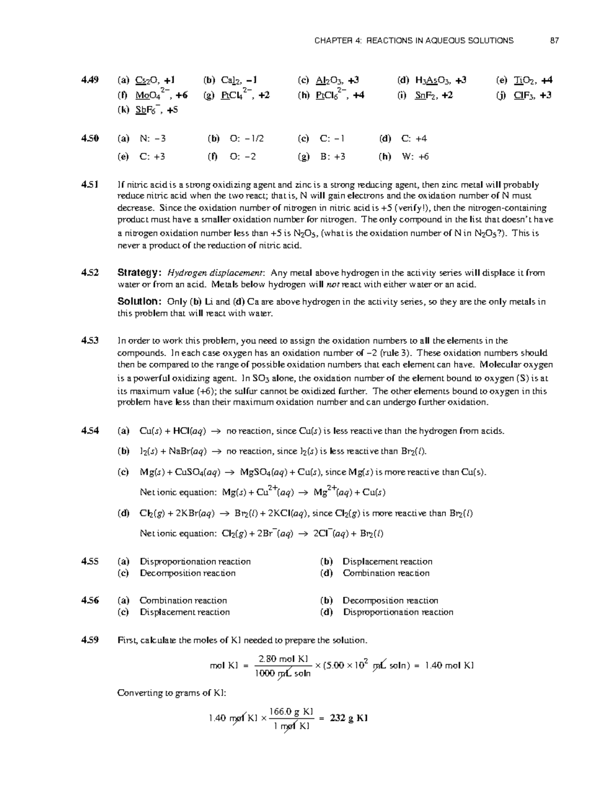 CHAPTER 4: AQUEOUS REACTIONS & OXIDATION NUMBERS - CHEM 101 - Studocu