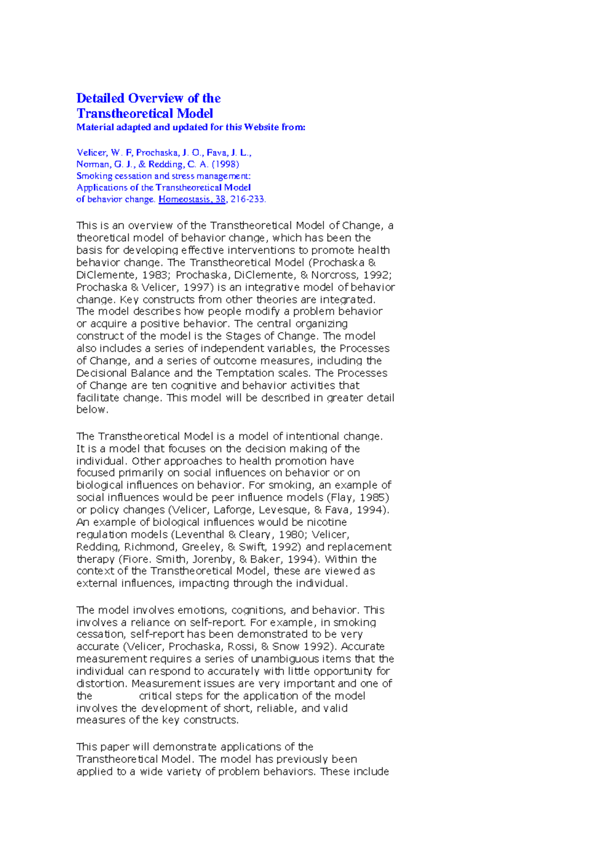 TTM Overview: Understanding the Transtheoretical Model of Change - Studocu
