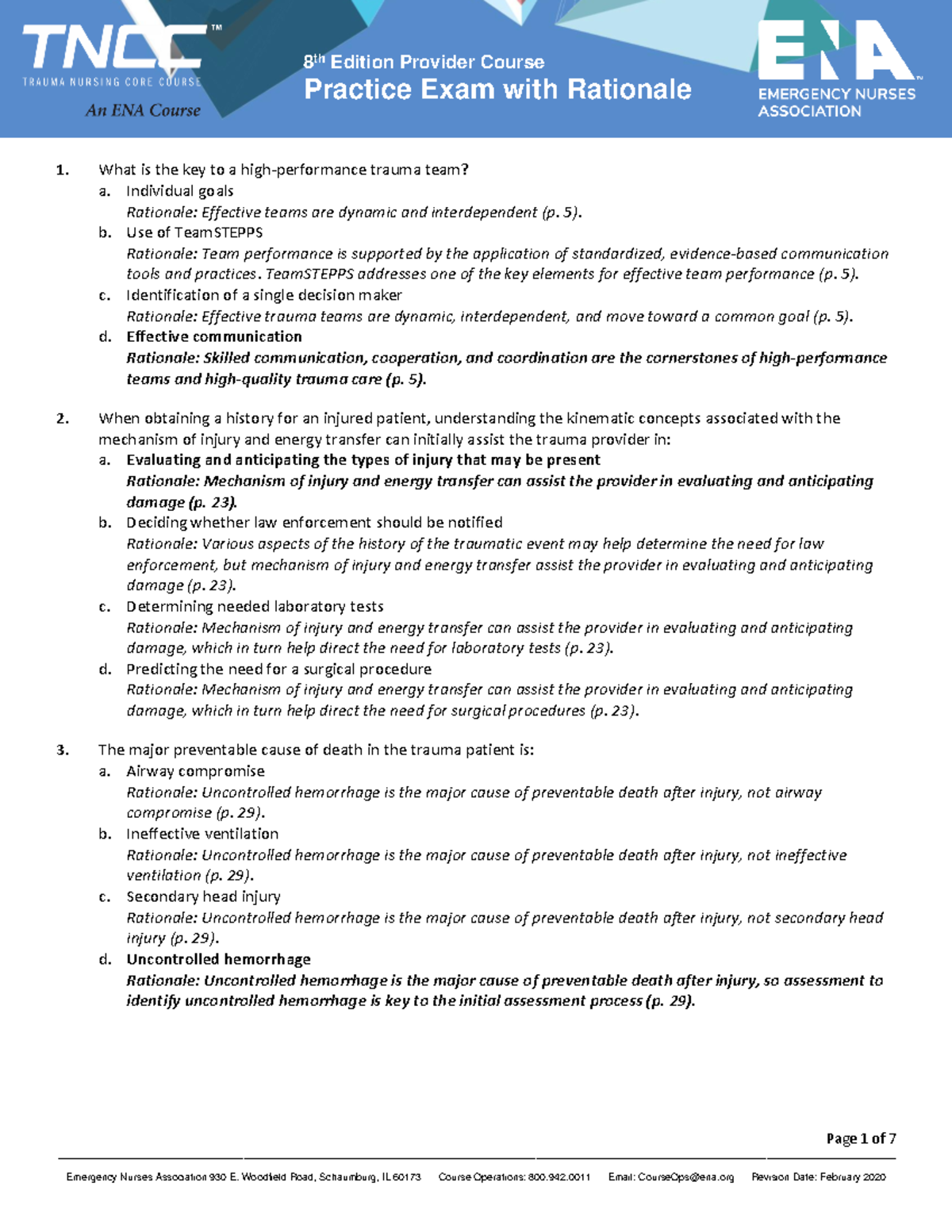 Practice Exam with Rationale - Page 1 of 7 Practice Exam with Rationale ...