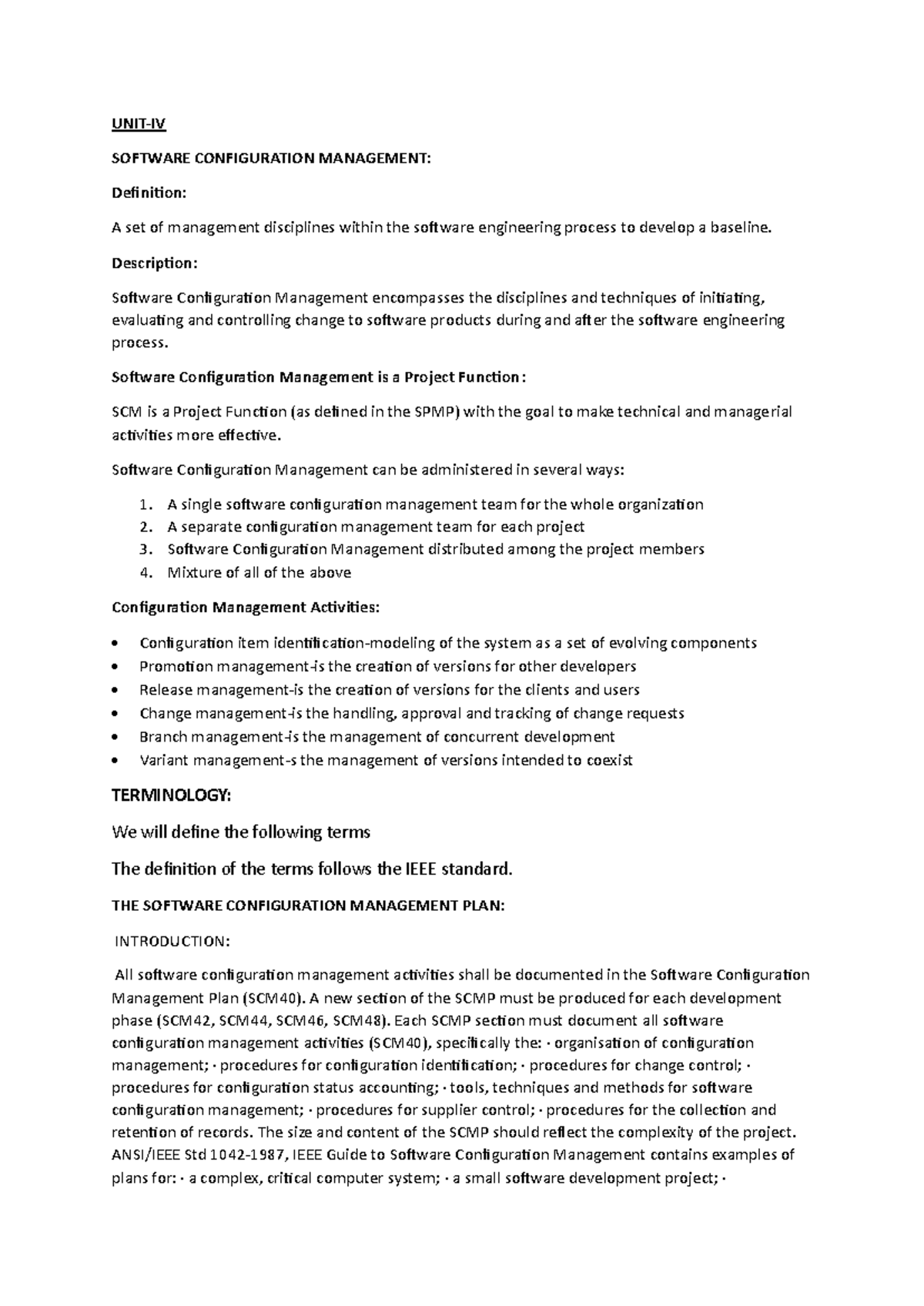 UNIT-IV SCM - Software Configuration Management Overview and Methods ...