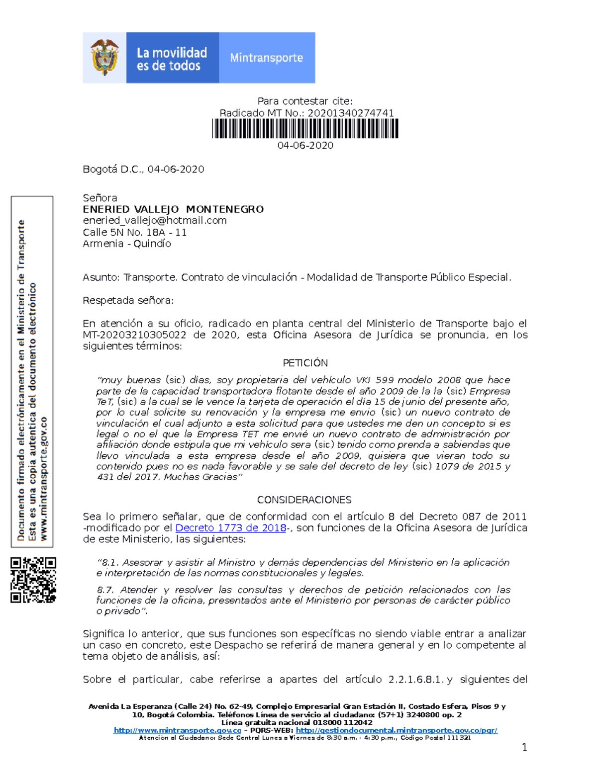 Transporte Público Especial: Contrato de Vinculación y Asuntos Legales ...