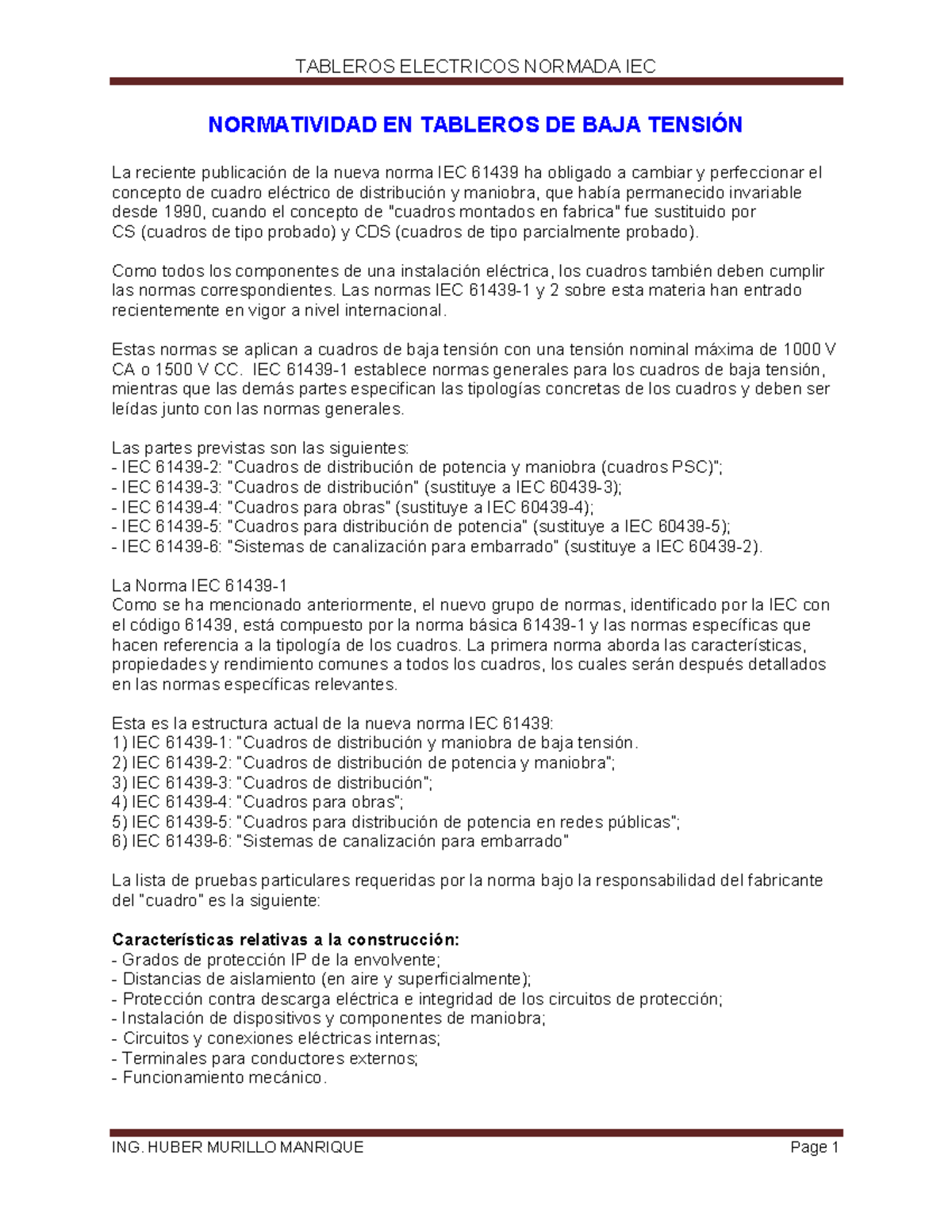 Normativa IEC 61439 en Tableros Eléctricos de Baja Tensión - Document Preview