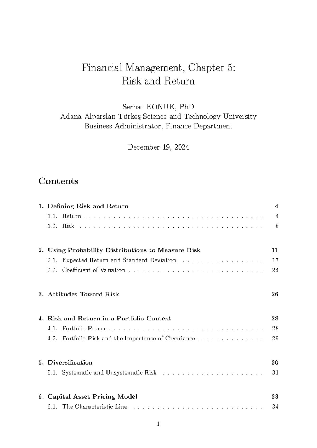Financial M. Risk and Return - Financial Management, Chapter 5: Risk ...