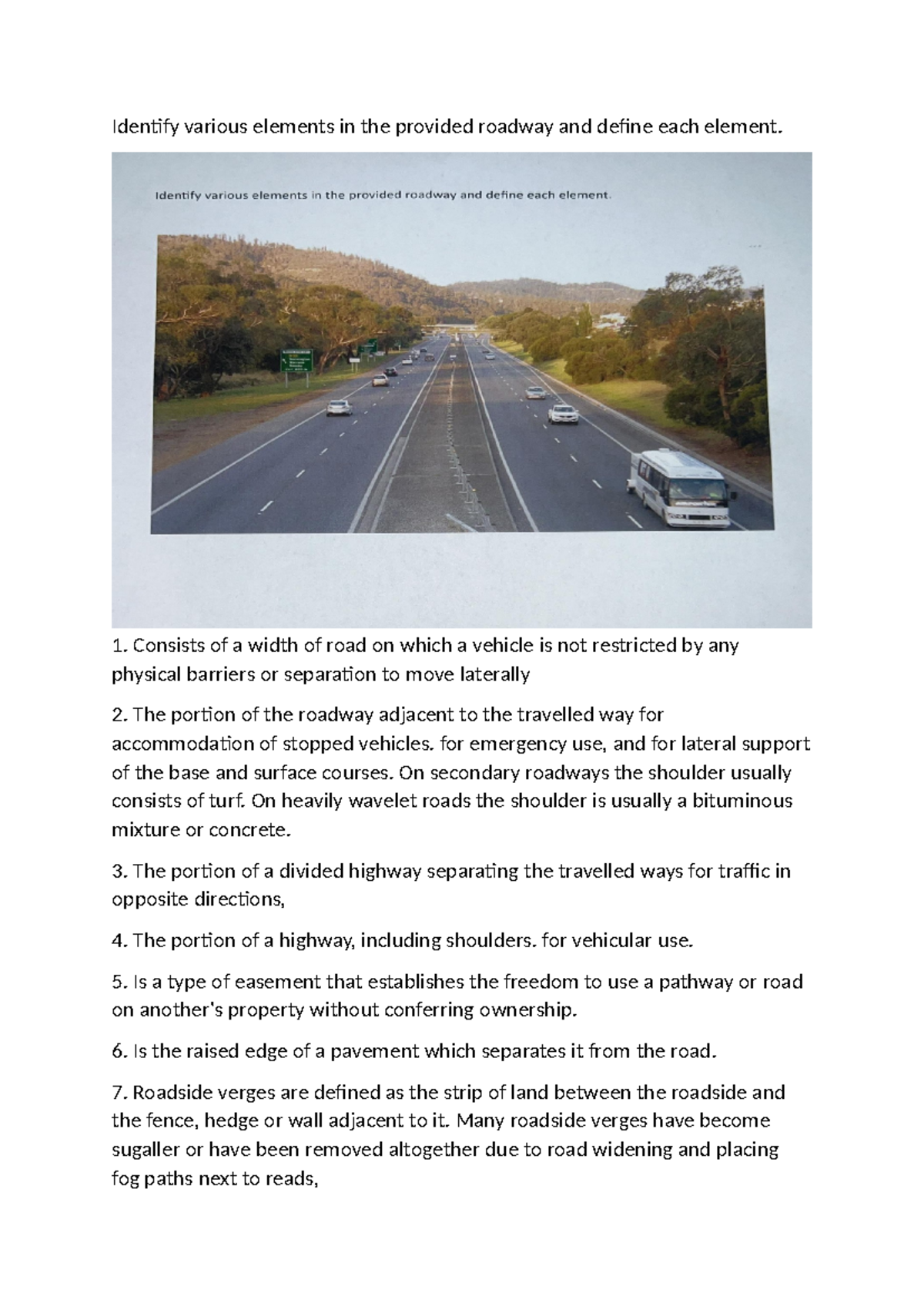 Elements of Roadway: Definitions & Descriptions for ASI 13801759 - Studocu