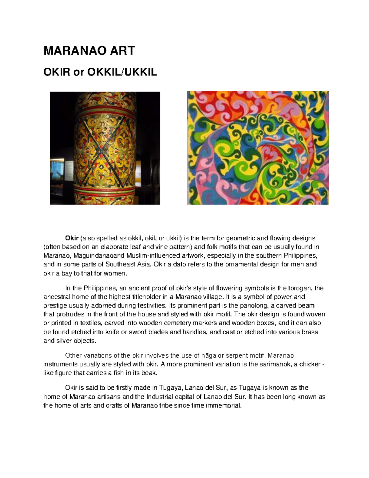 Maranao Art Okir: Geometric Designs and Cultural Significance - Studocu
