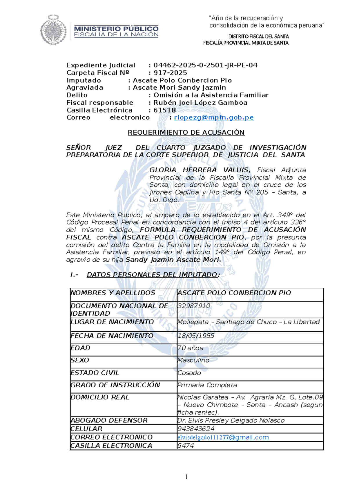 Acusación Fiscal OAF 917-2025: Omisión a la Asistencia Familiar - Document Preview