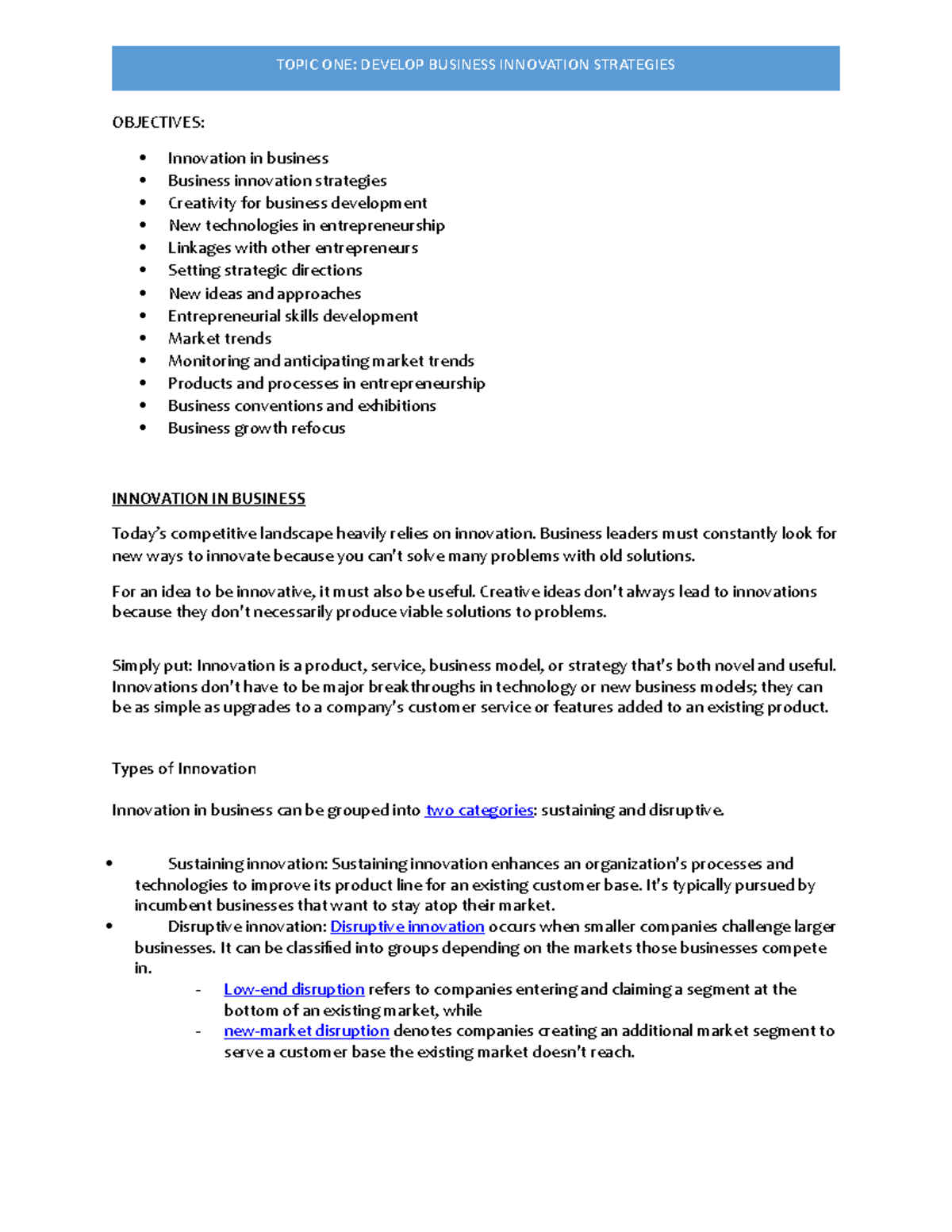 BUS 101 Final Exam: Developing Business Innovation Strategies - Studocu