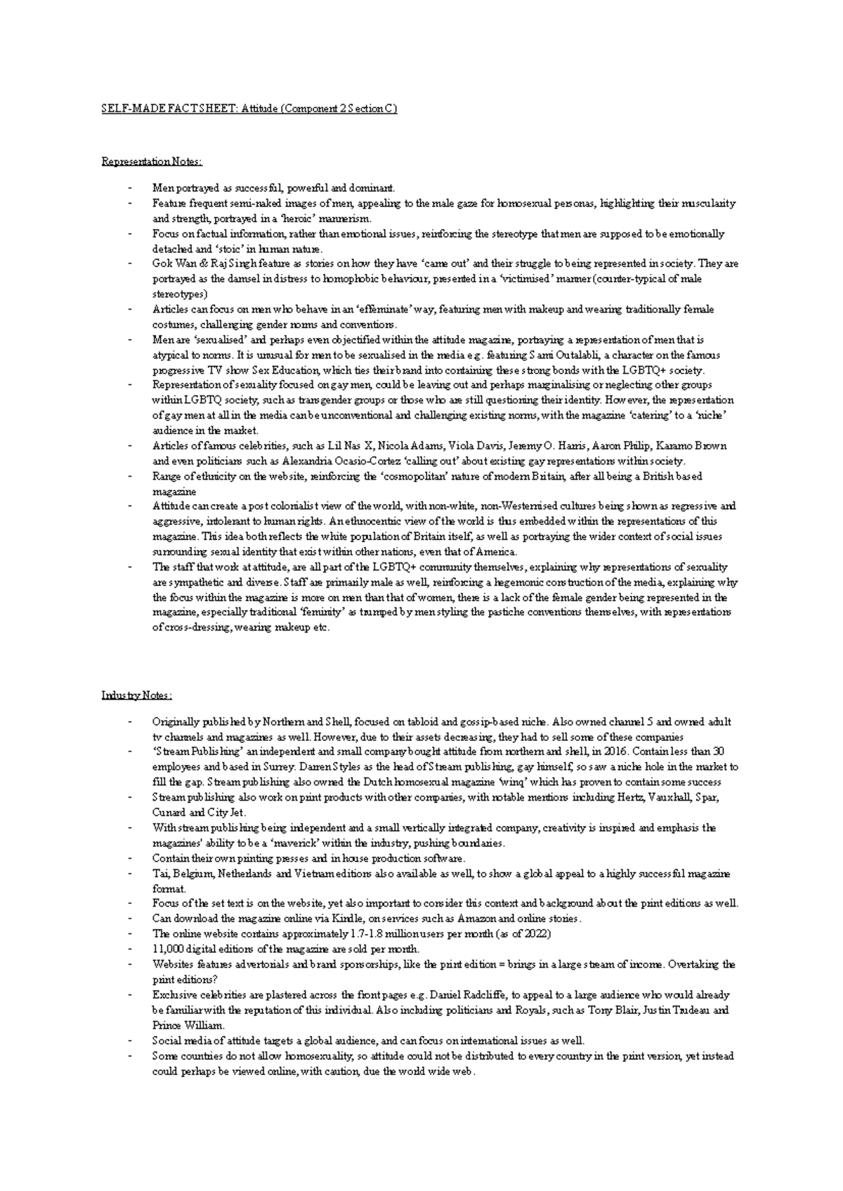 Self-Made Fact Sheet: Attitude Magazine Representation Analysis (C2 Sec ...
