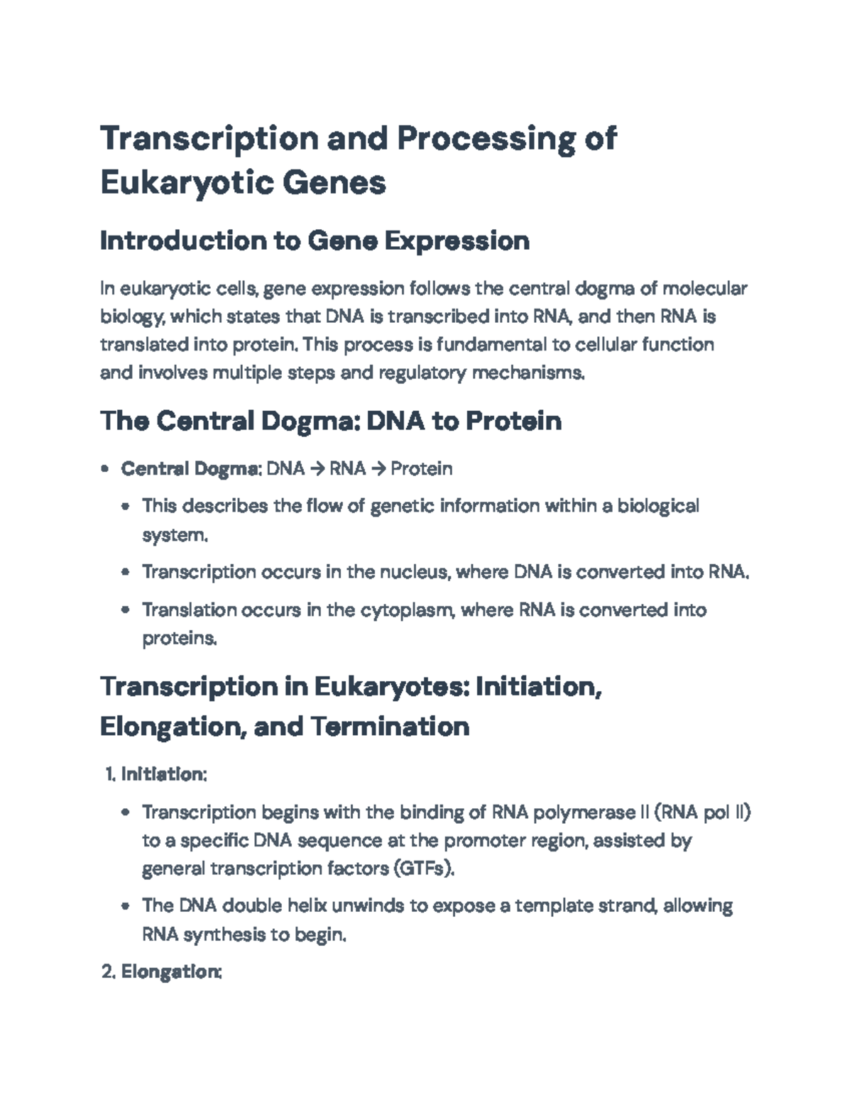 Transcription & Processing of Eukaryotic Genes: Key Mechanisms & Reg ...