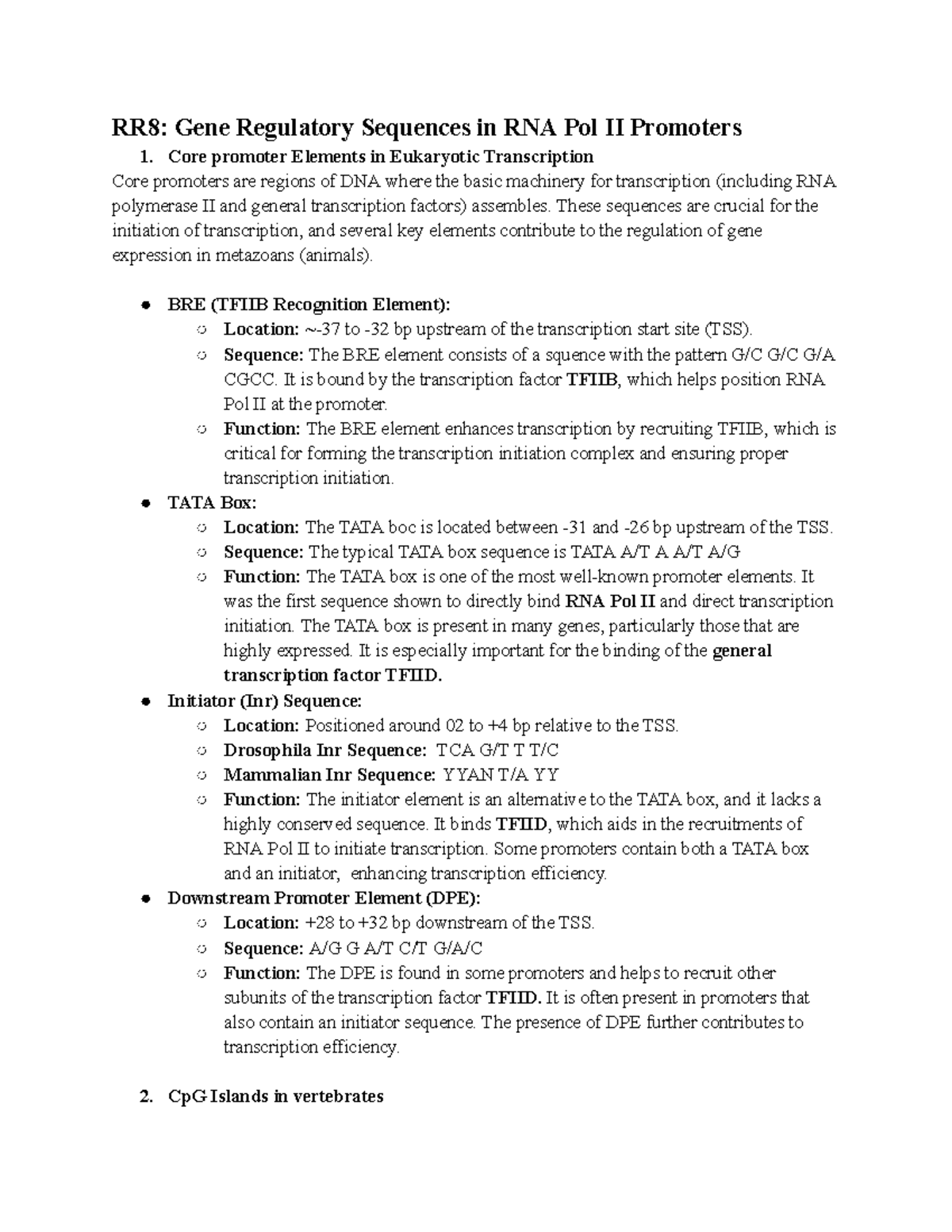 Biol 200 - lecture notes - RR8: Gene Regulatory Sequences in RNA Pol II ...