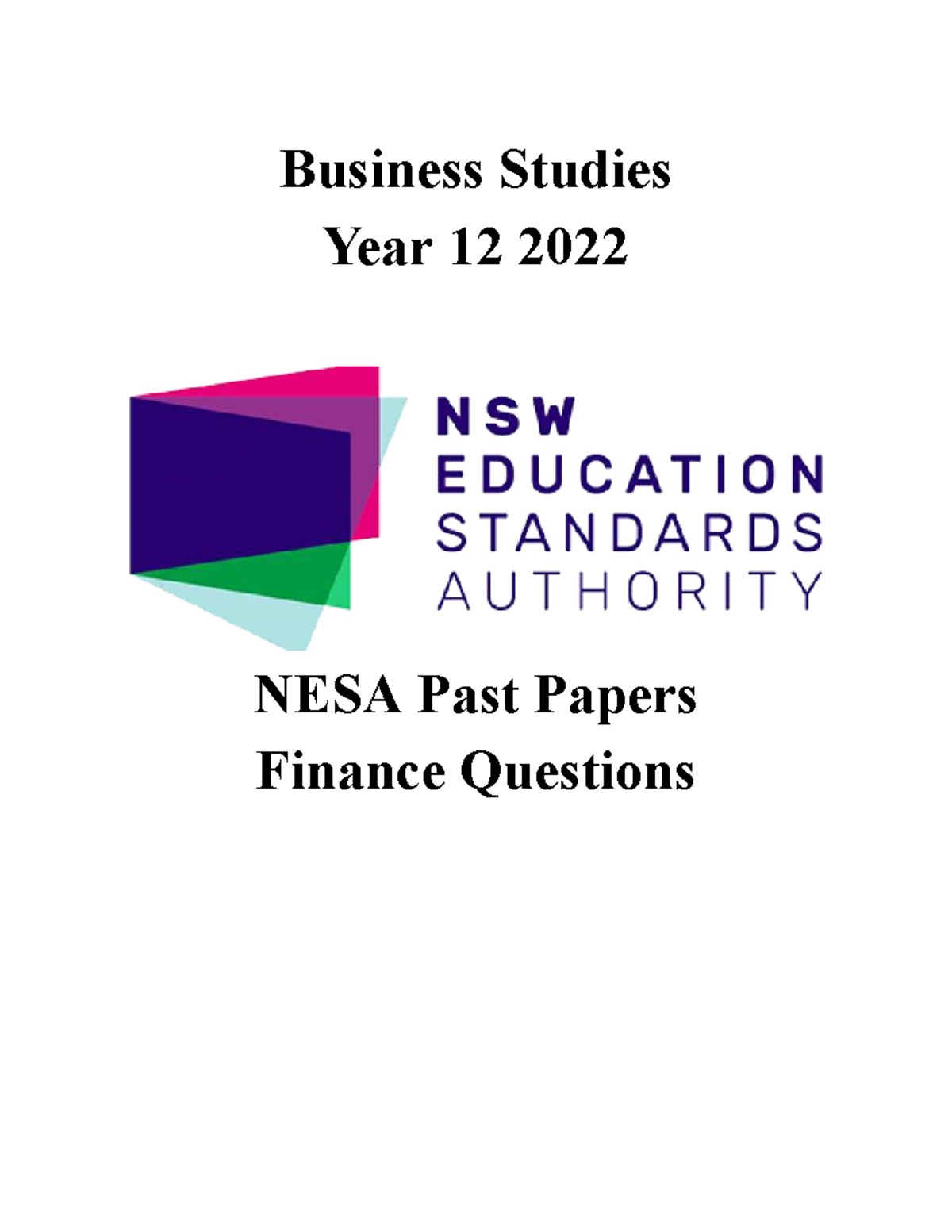 Business Studies Year 12 2022 NESA Past Paper Finance Exam Questions ...