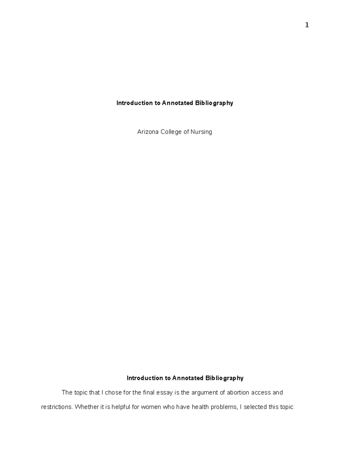 Final Essay: Annotated Bibliography on Abortion Access - Studocu