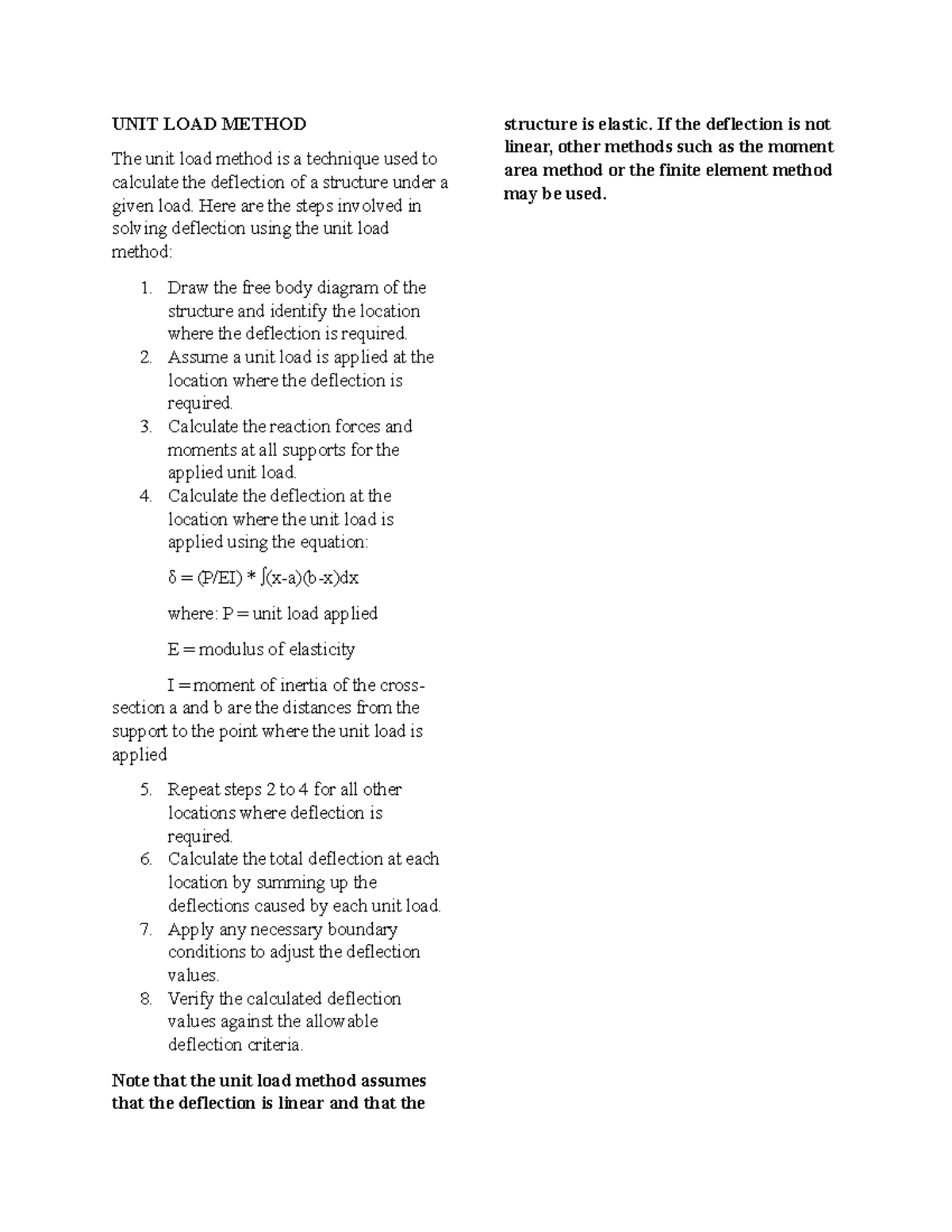 UNIT LOAD Method: Deflection Calculation Techniques in Structures - Studocu