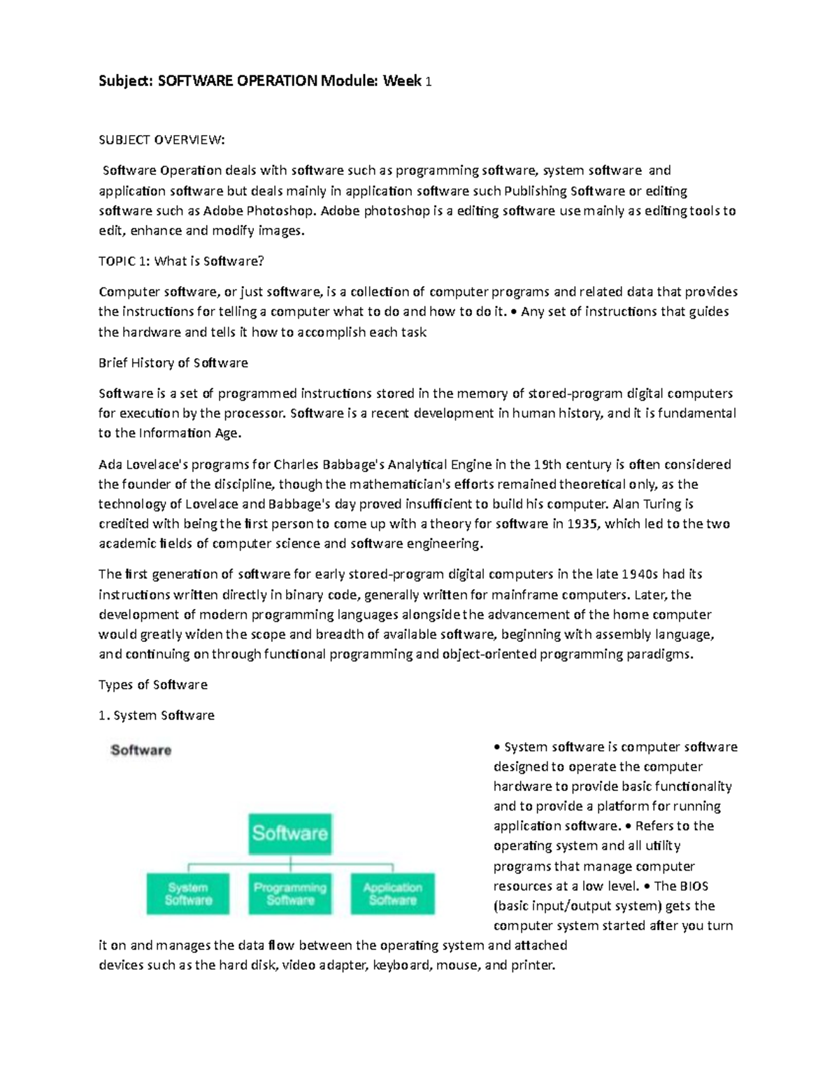 Software Operation - Subject: SOFTWARE OPERATION Module: Week 1 SUBJECT ...