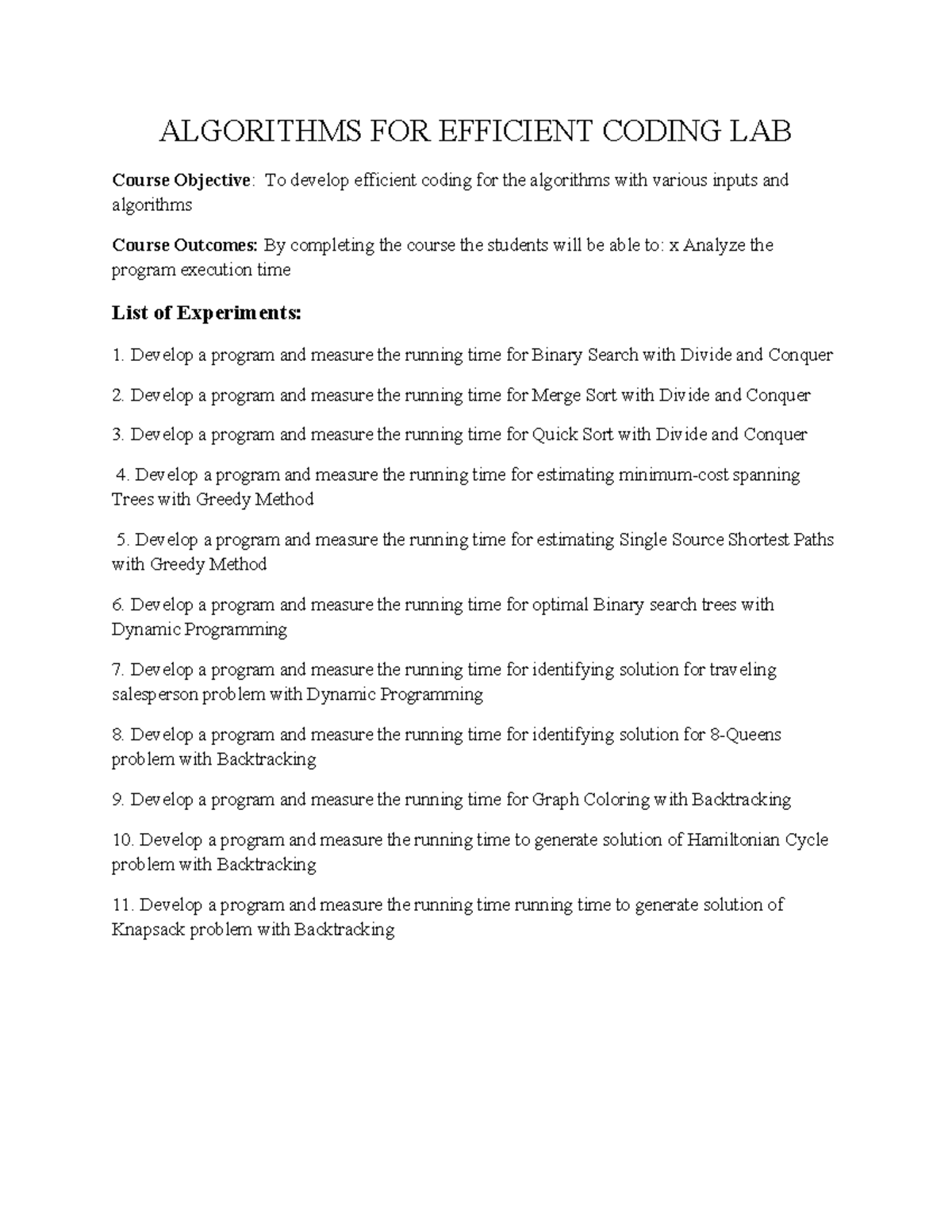 Algorithms FOR Efficient Coding LAB objective - ALGORITHMS FOR ...