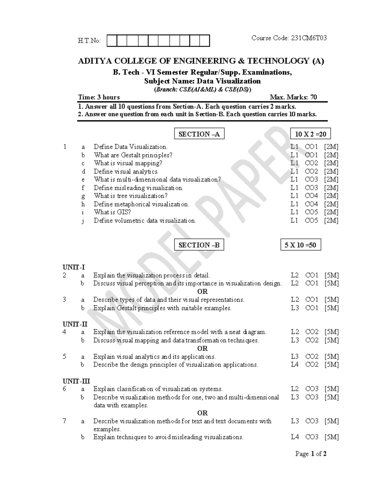 Data Visualization Model Papers - Course Code: 231CM6T03 - Studocu