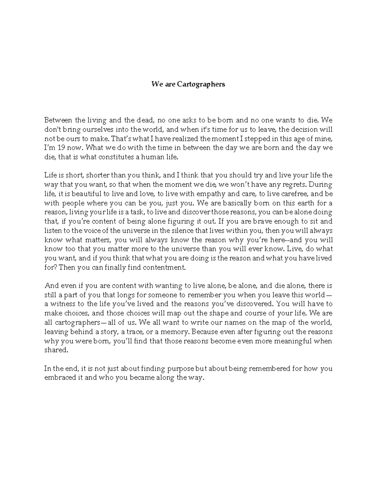 We are Cartographers: Mapping Life's Purpose and Legacy - Studocu