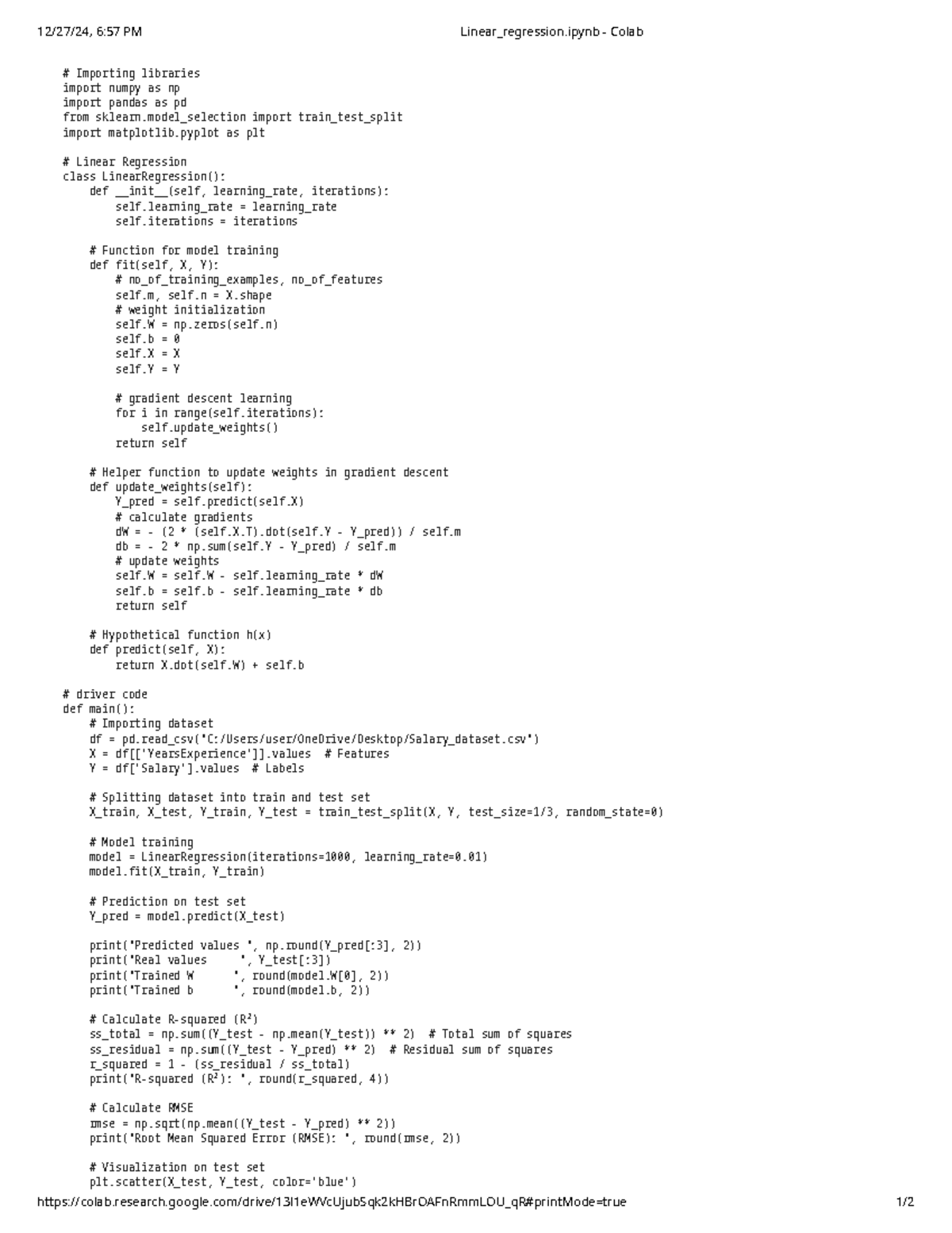 Linear Regression Overview - Summary for Course 6:57 PM - Studocu
