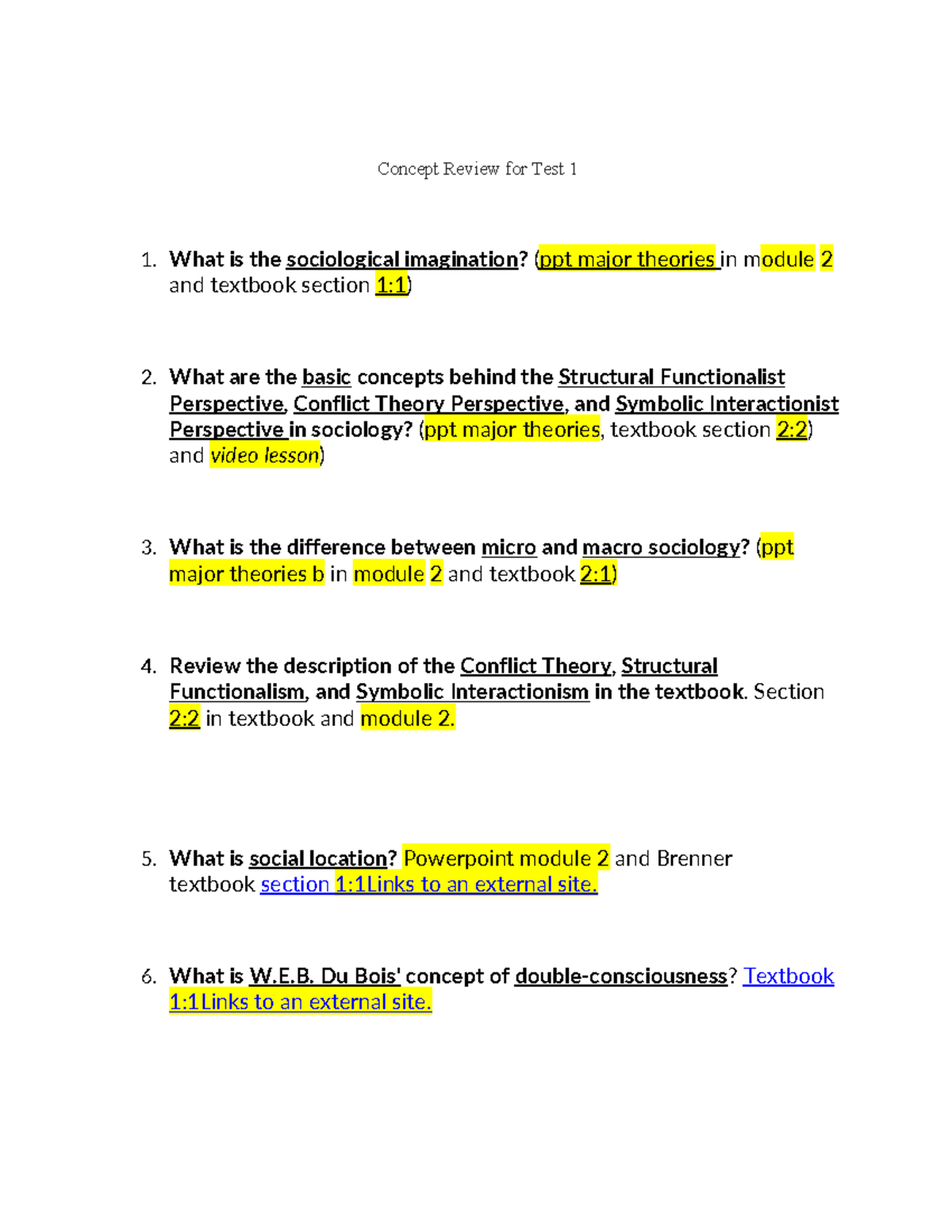 Sociology Concept Review for Test 1: Key Theories & Terms - Studocu
