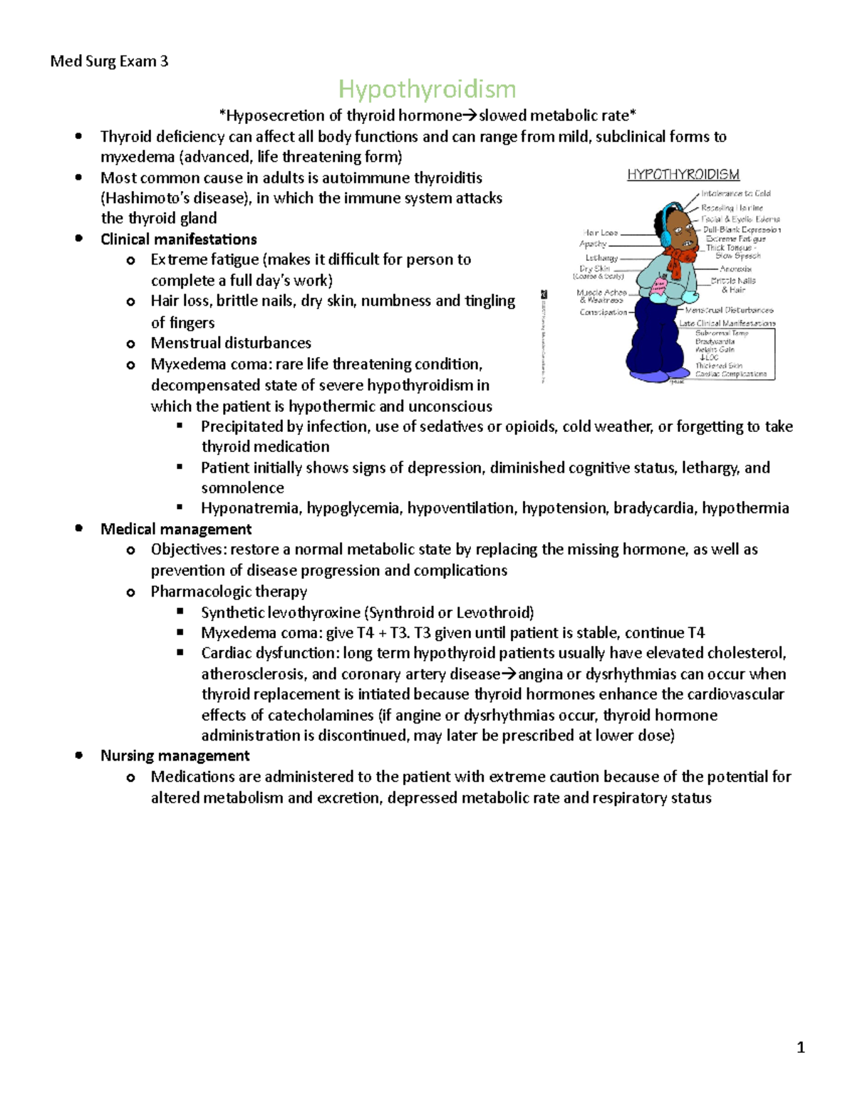 Med Surg Exam 3 - Comprehensive Notes on Thyroid and Endocrine ...