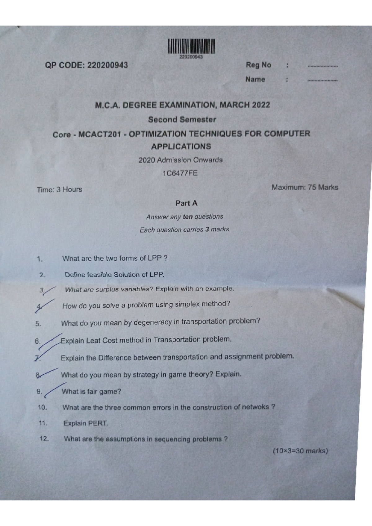 SEM 2 Previous Question Paper & Model Answers for MCA Students - Studocu