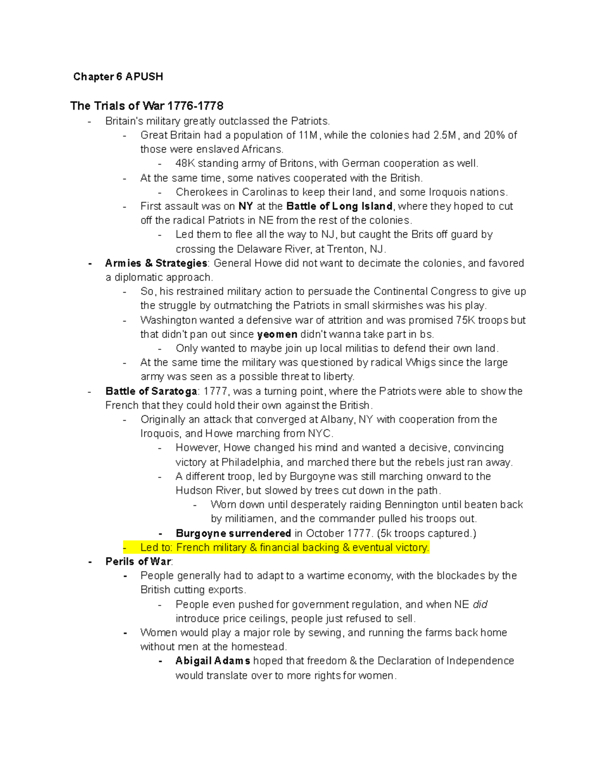 Chapter 6 APUSH: The Trials of War 1776-1778 and Path to Independence ...