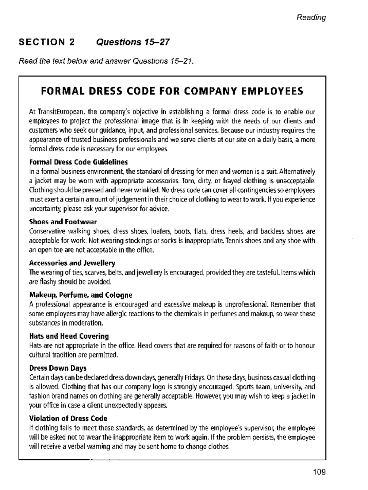 formal dress code for company employees reading answers Formal Dress Code Guidelines for Employees - Reading Practice April 16