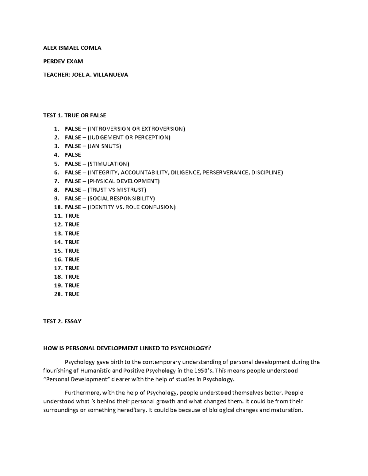 PERDEV 101 Final Exam Overview by Joel A. Villanueva - Studocu