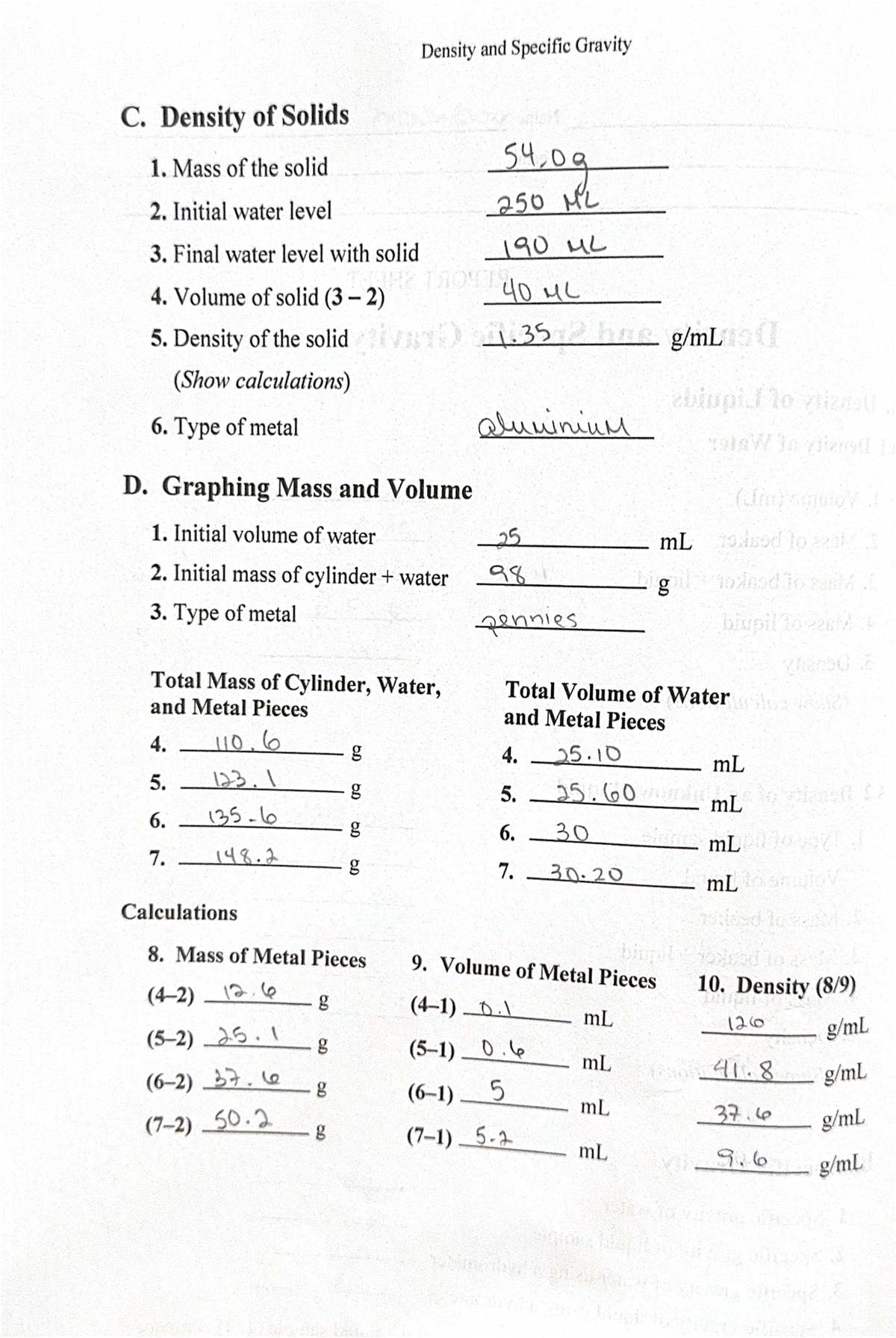 Density and Specific Gravity 3 - Density of Solids 1. Mass of the solid ...