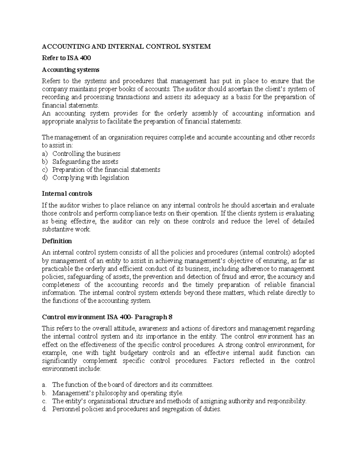 Accounting AND Internal Control System - ACCOUNTING AND INTERNAL ...